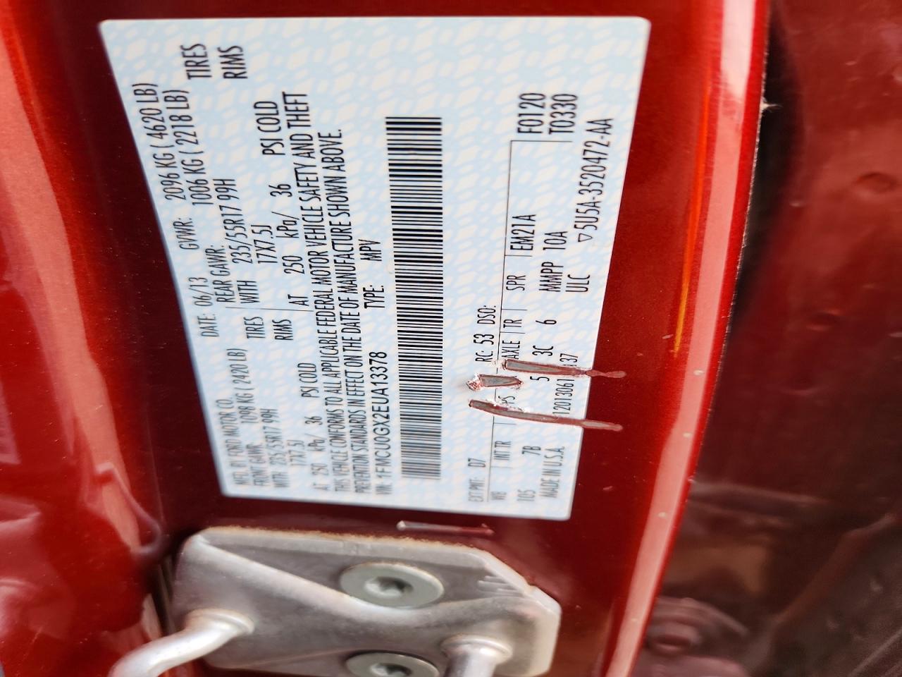 2014 Ford Escape Se Red vin: 1FMCU0GX2EUA13378