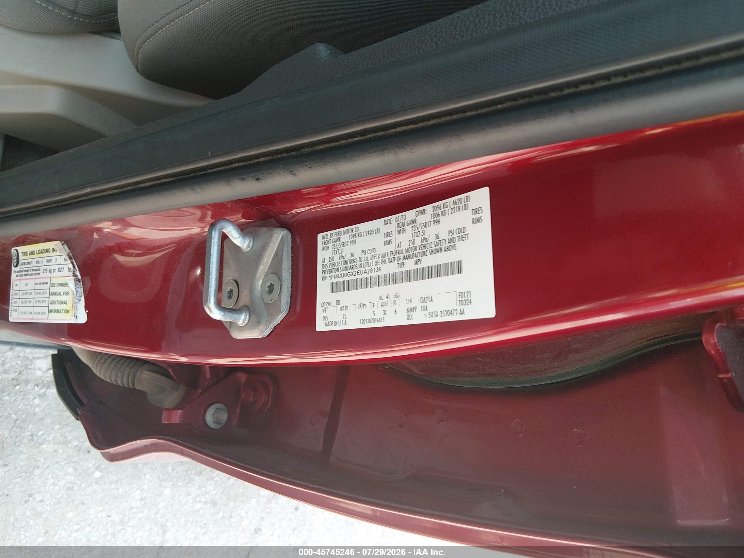 2014 Ford Escape Se Red vin: 1FMCU0GX2EUA28138