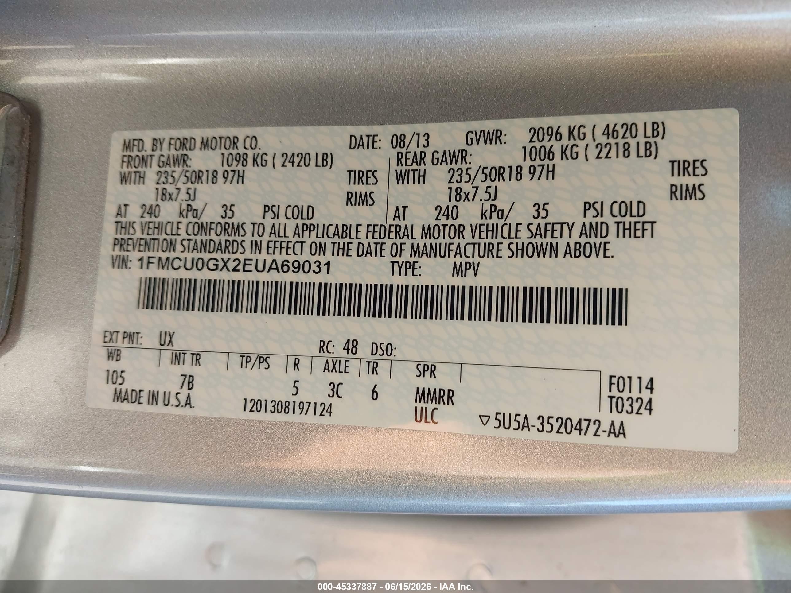 2014 Ford Escape Se Silver vin: 1FMCU0GX2EUA69031