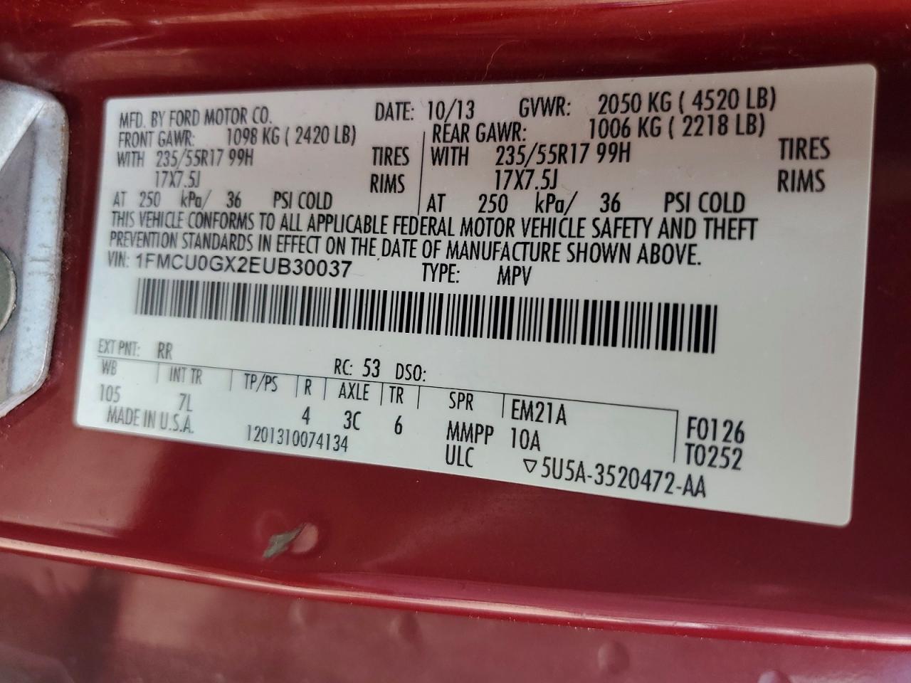 2014 Ford Escape Se Maroon vin: 1FMCU0GX2EUB30037
