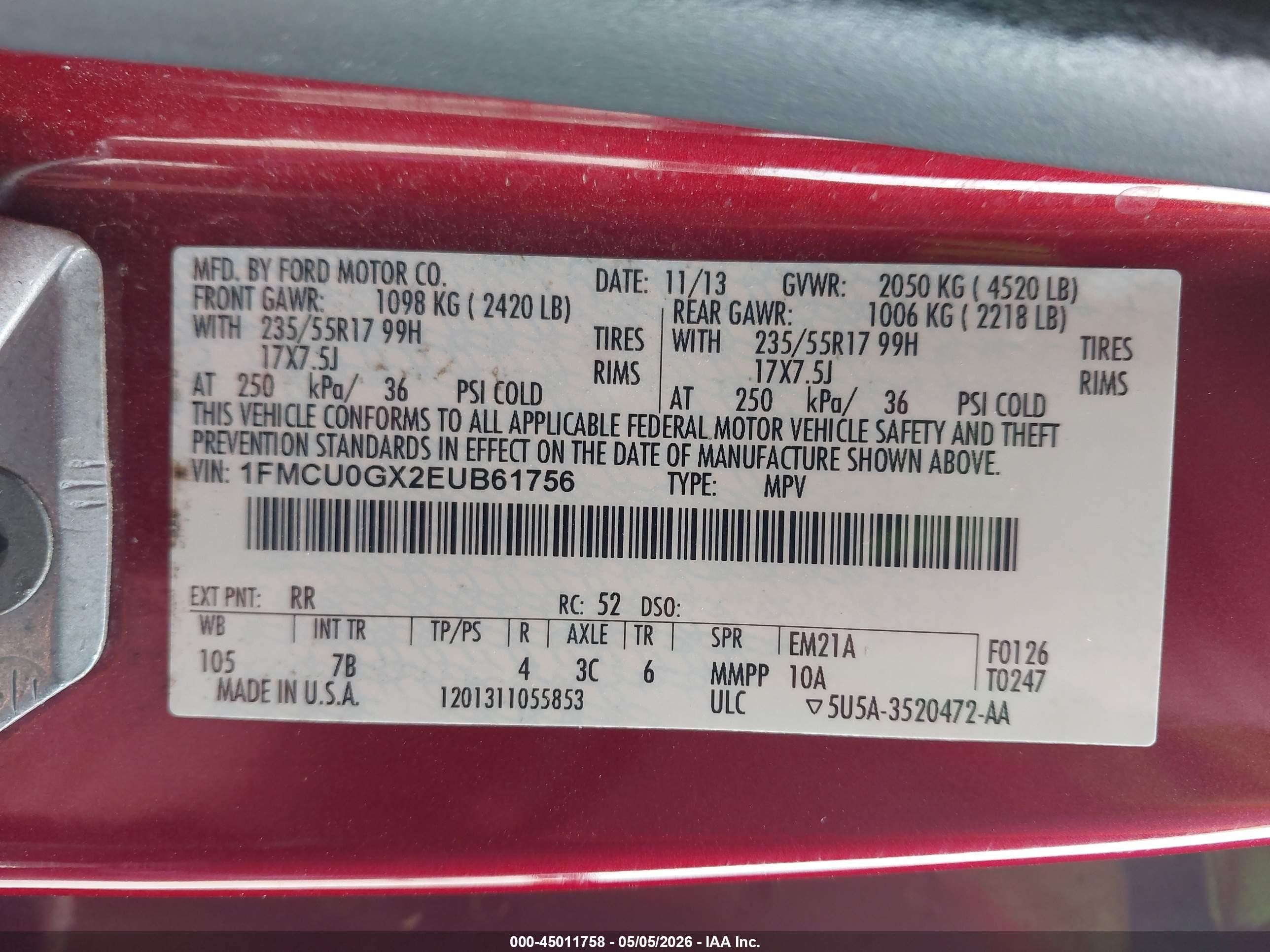 2014 Ford Escape Se Red vin: 1FMCU0GX2EUB61756