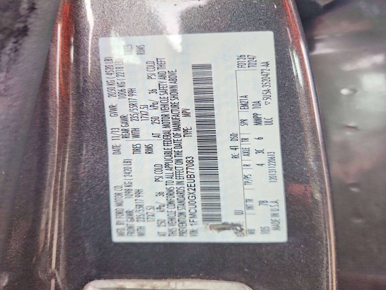 2014 Ford Escape Se Gray vin: 1FMCU0GX2EUB77083