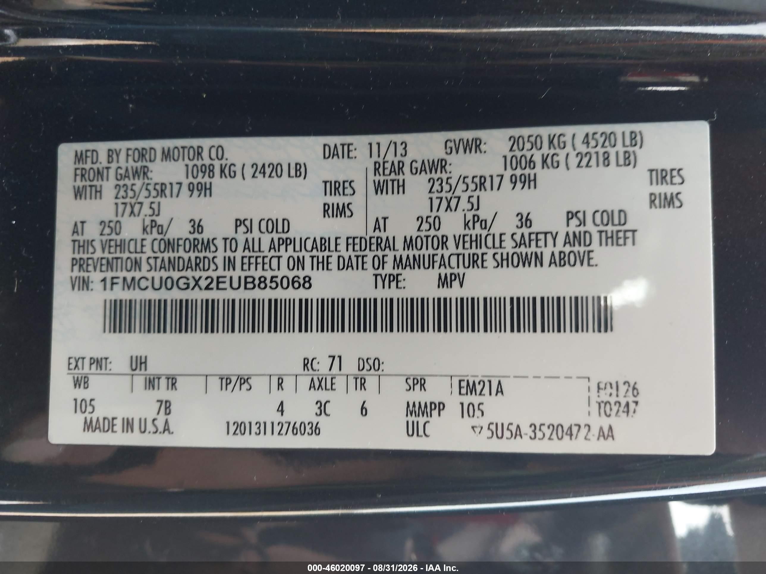 2014 Ford Escape Se Black vin: 1FMCU0GX2EUB85068