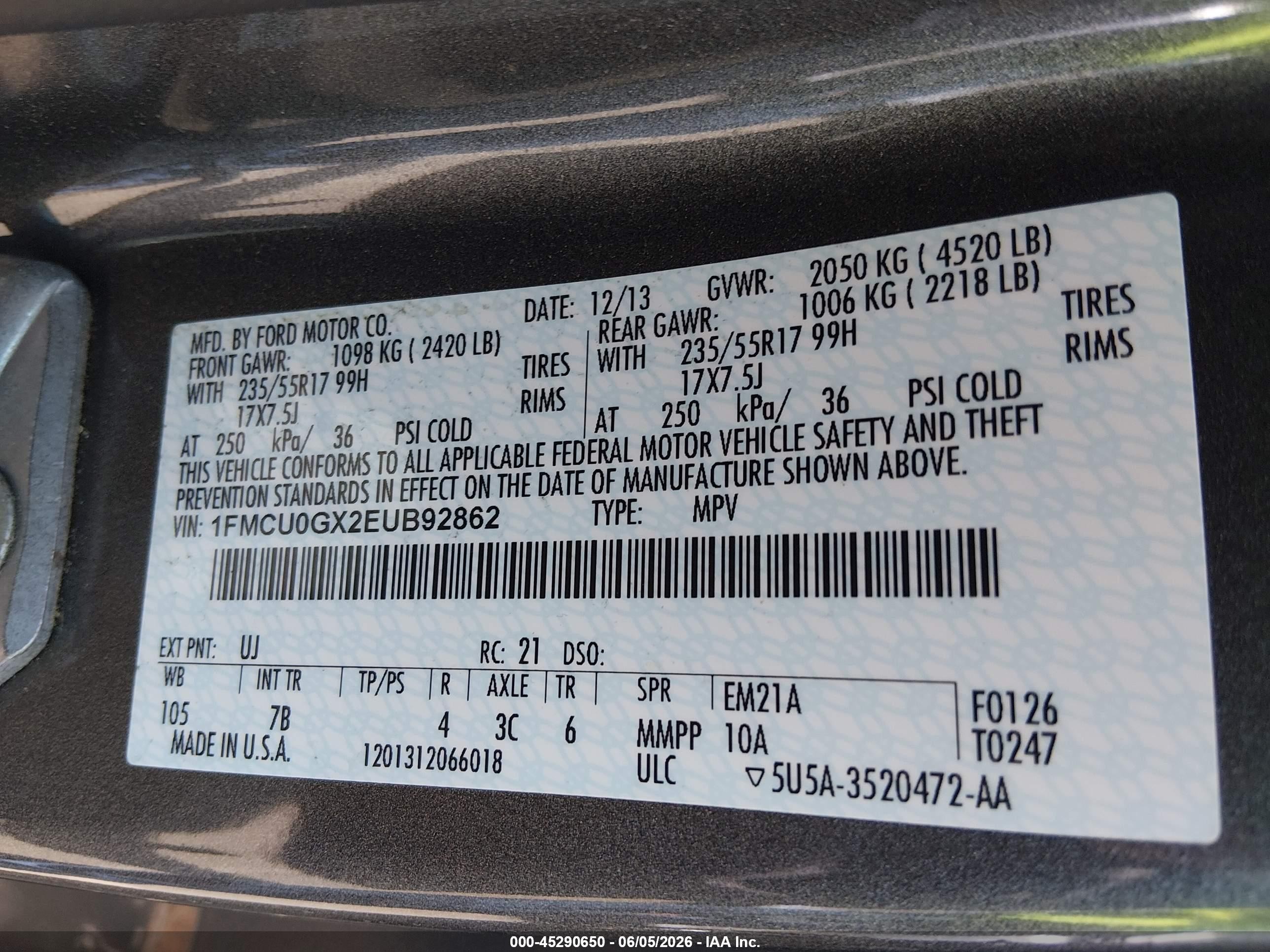2014 Ford Escape Se Gray vin: 1FMCU0GX2EUB92862