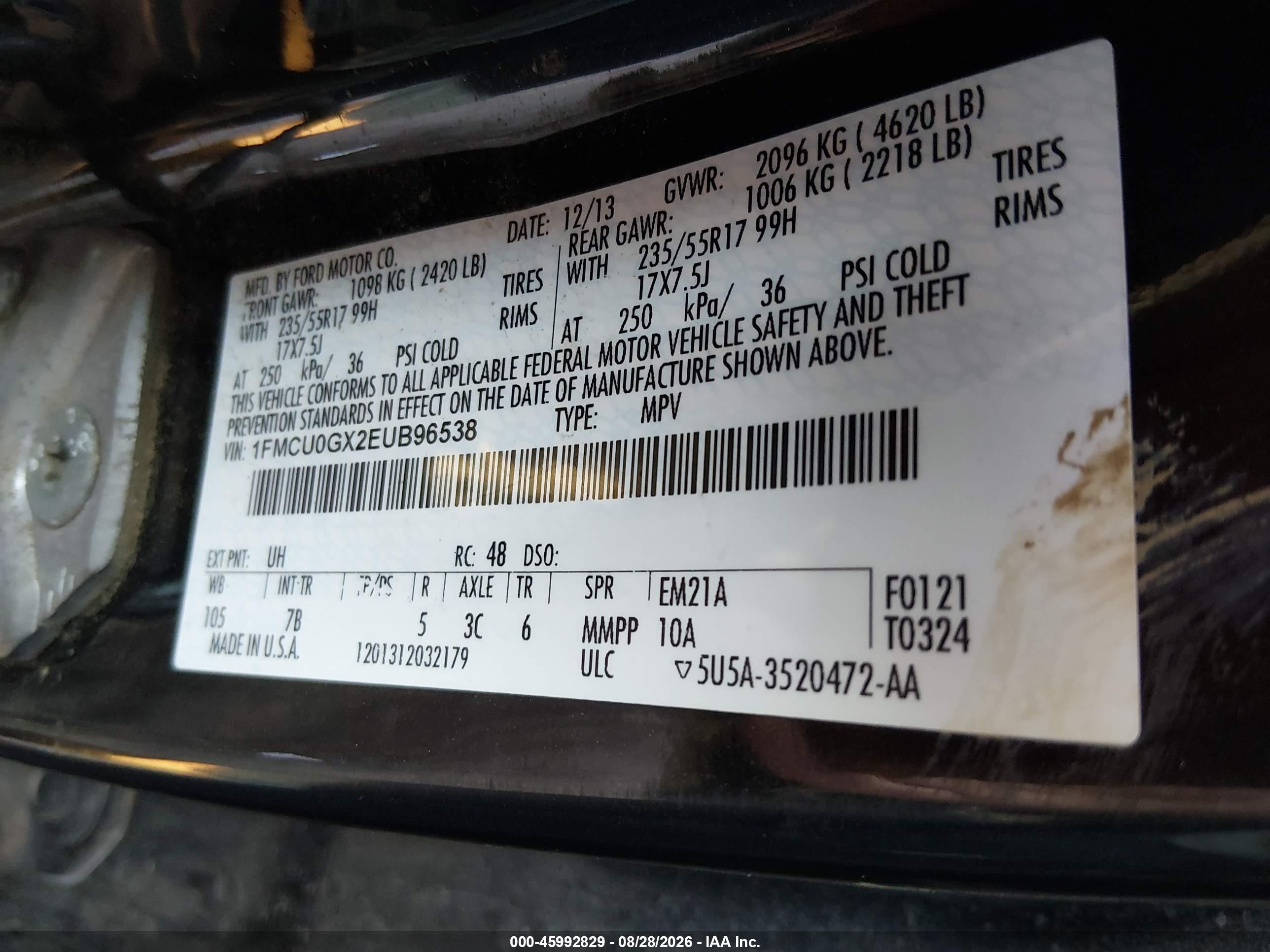2014 Ford Escape Se Black vin: 1FMCU0GX2EUB96538