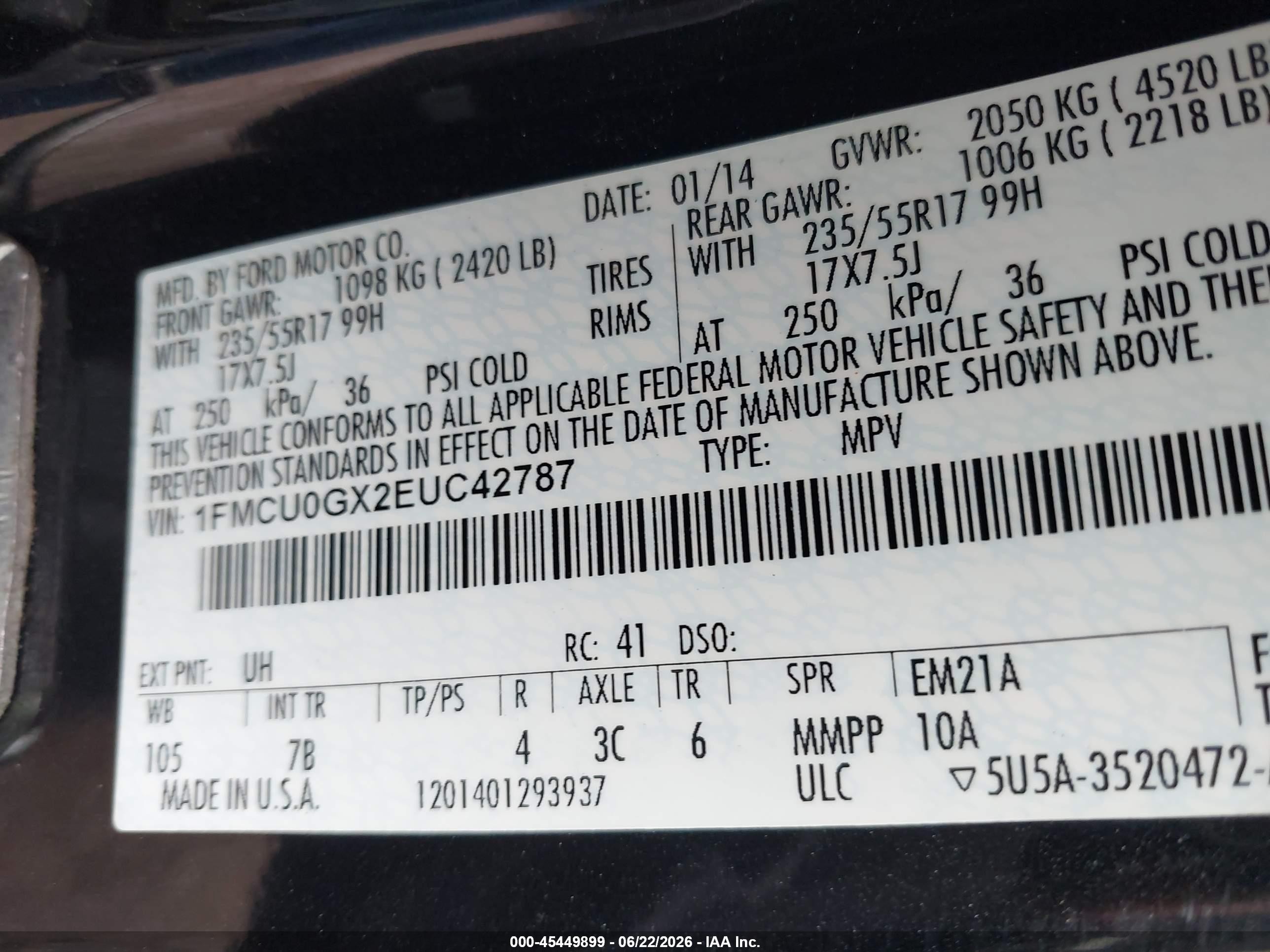 2014 Ford Escape Se Black vin: 1FMCU0GX2EUC42787