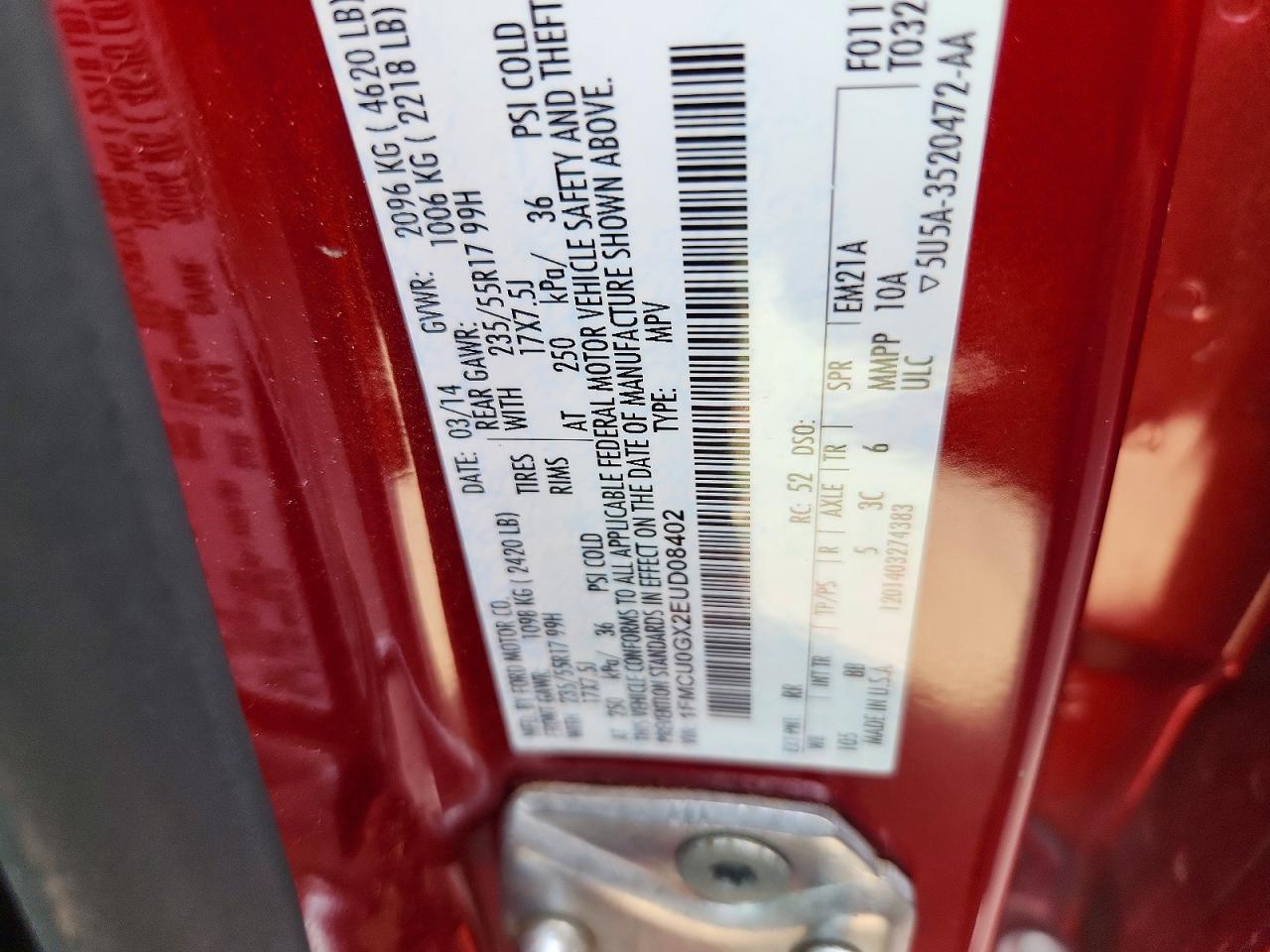 2014 Ford Escape Se Red vin: 1FMCU0GX2EUD08402