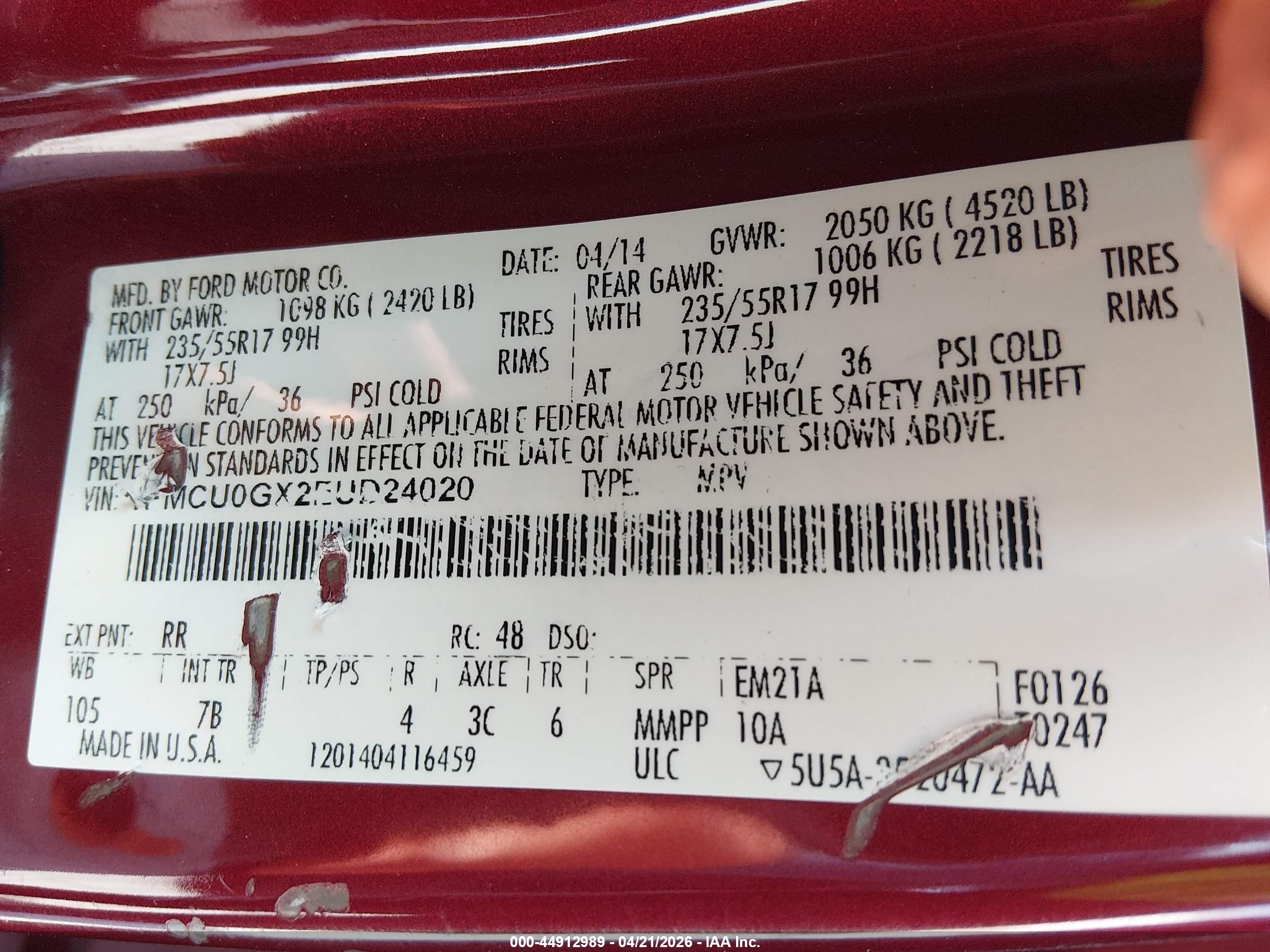 2014 Ford Escape Se Red vin: 1FMCU0GX2EUD24020