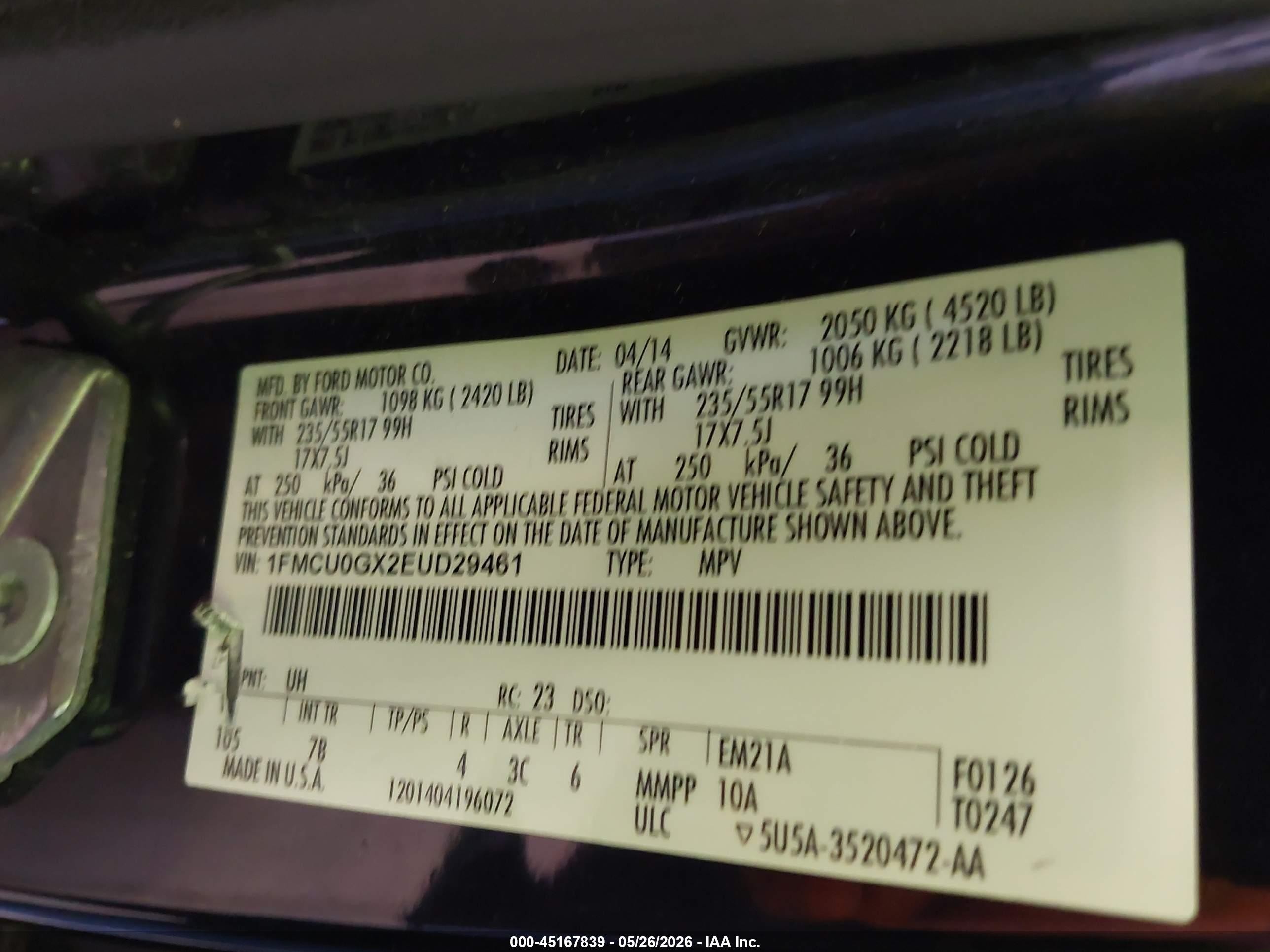 2014 Ford Escape Se Black vin: 1FMCU0GX2EUD29461