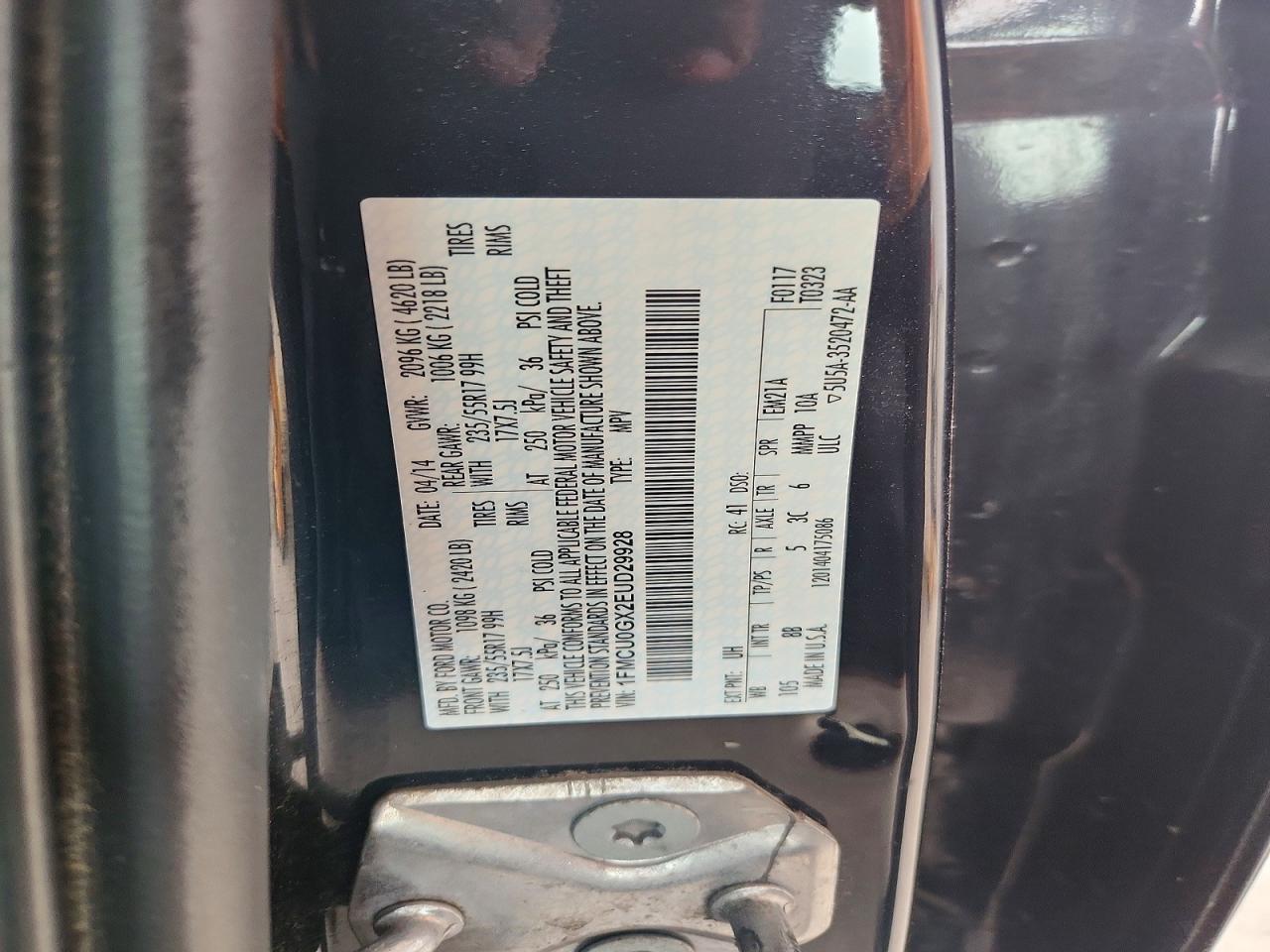 2014 Ford Escape Se Black vin: 1FMCU0GX2EUD29928
