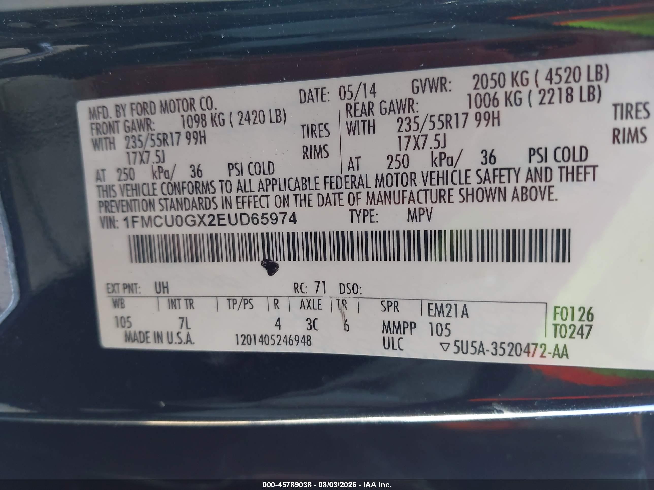 2014 Ford Escape Se Black vin: 1FMCU0GX2EUD65974