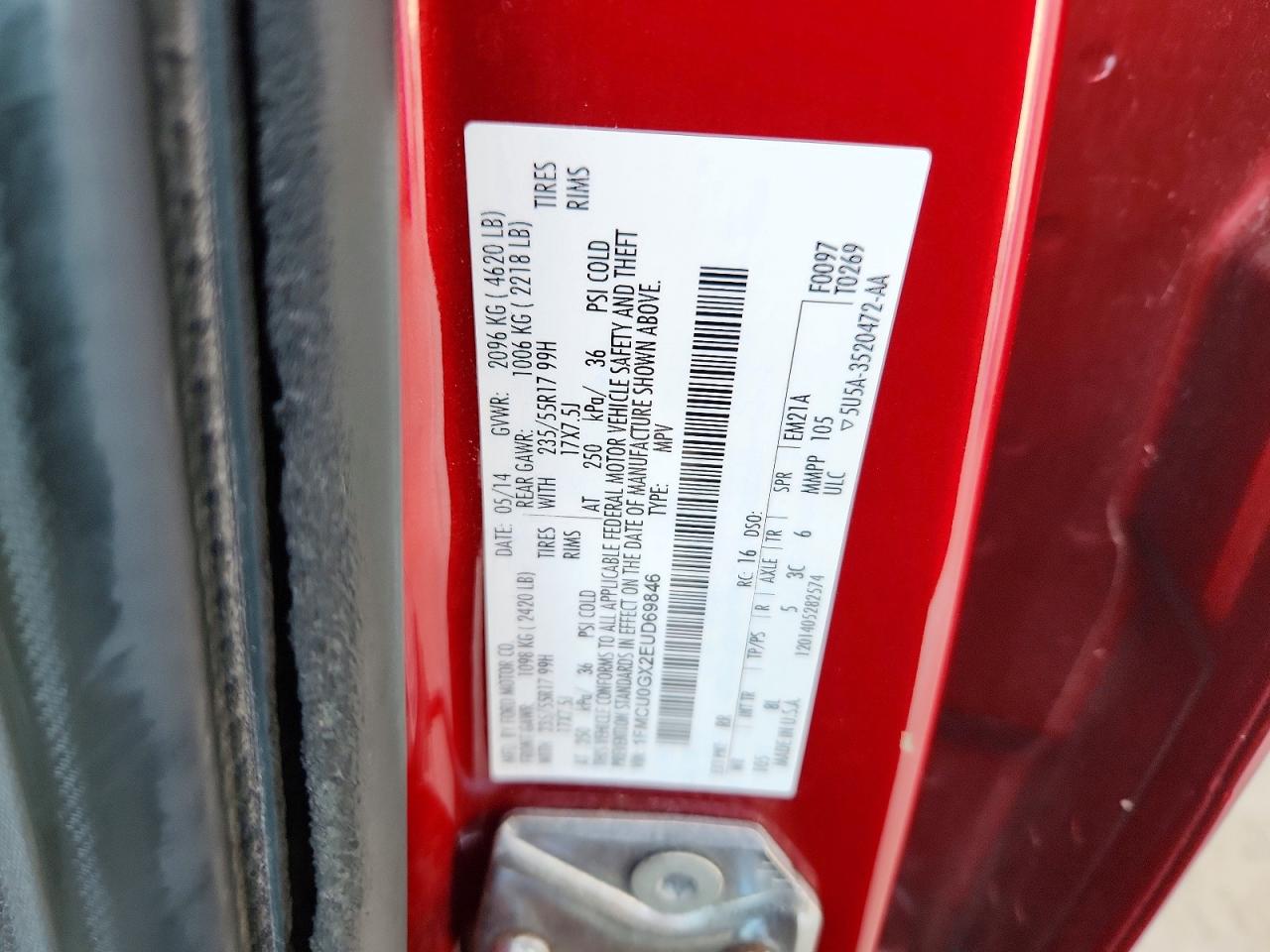 2014 Ford Escape Se Red vin: 1FMCU0GX2EUD69846
