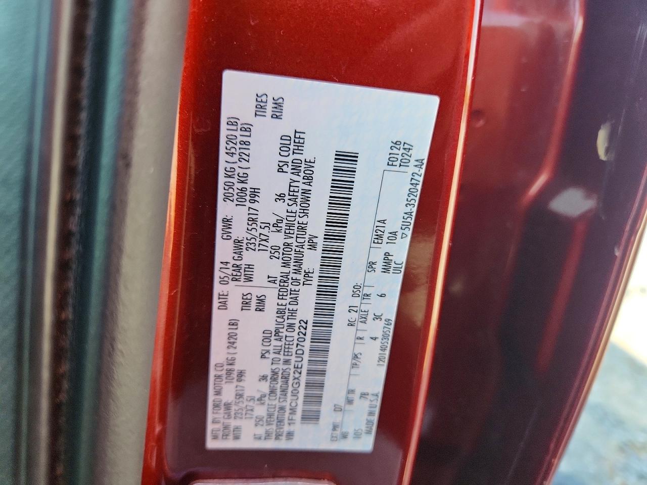 2014 Ford Escape Se Red vin: 1FMCU0GX2EUD70222