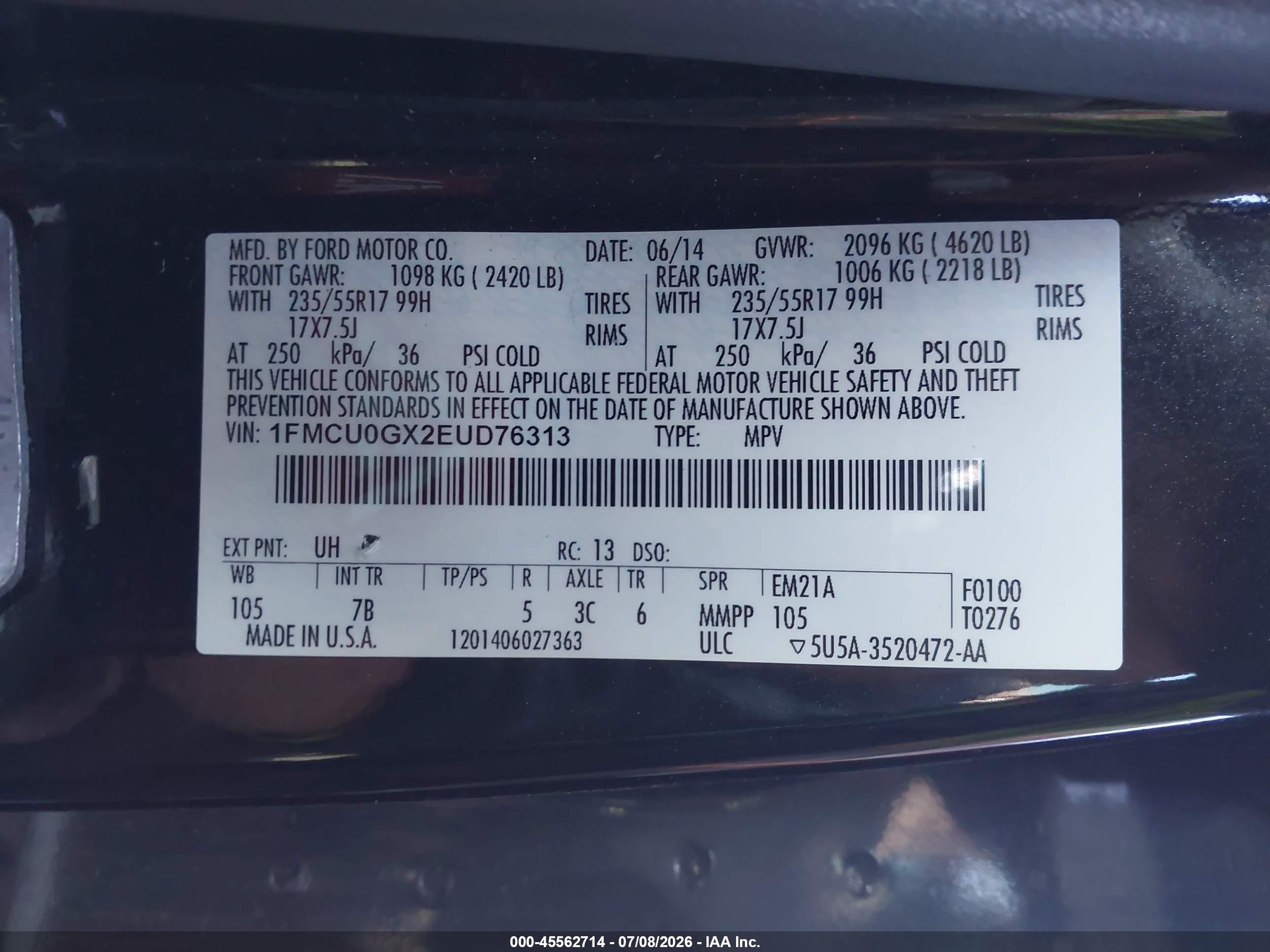 2014 Ford Escape Se Black vin: 1FMCU0GX2EUD76313