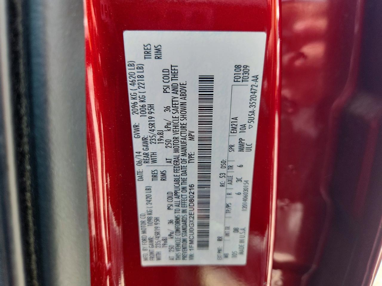 2014 Ford Escape Se Red vin: 1FMCU0GX2EUD80216