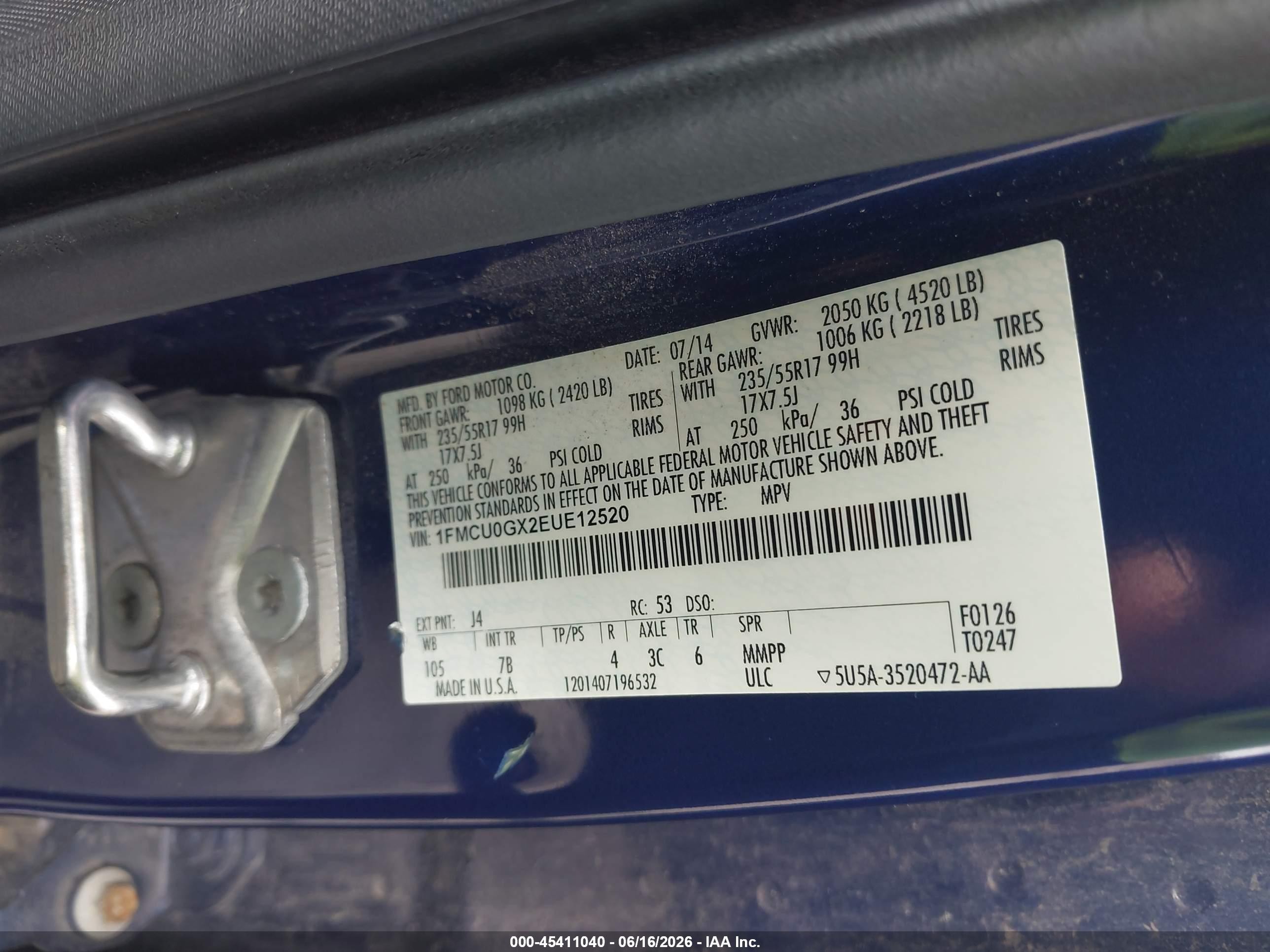 2014 Ford Escape Se Blue vin: 1FMCU0GX2EUE12520