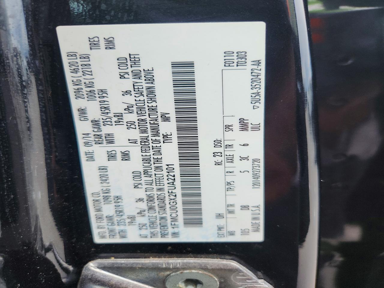 2015 Ford Escape Se Black vin: 1FMCU0GX2FUA22101