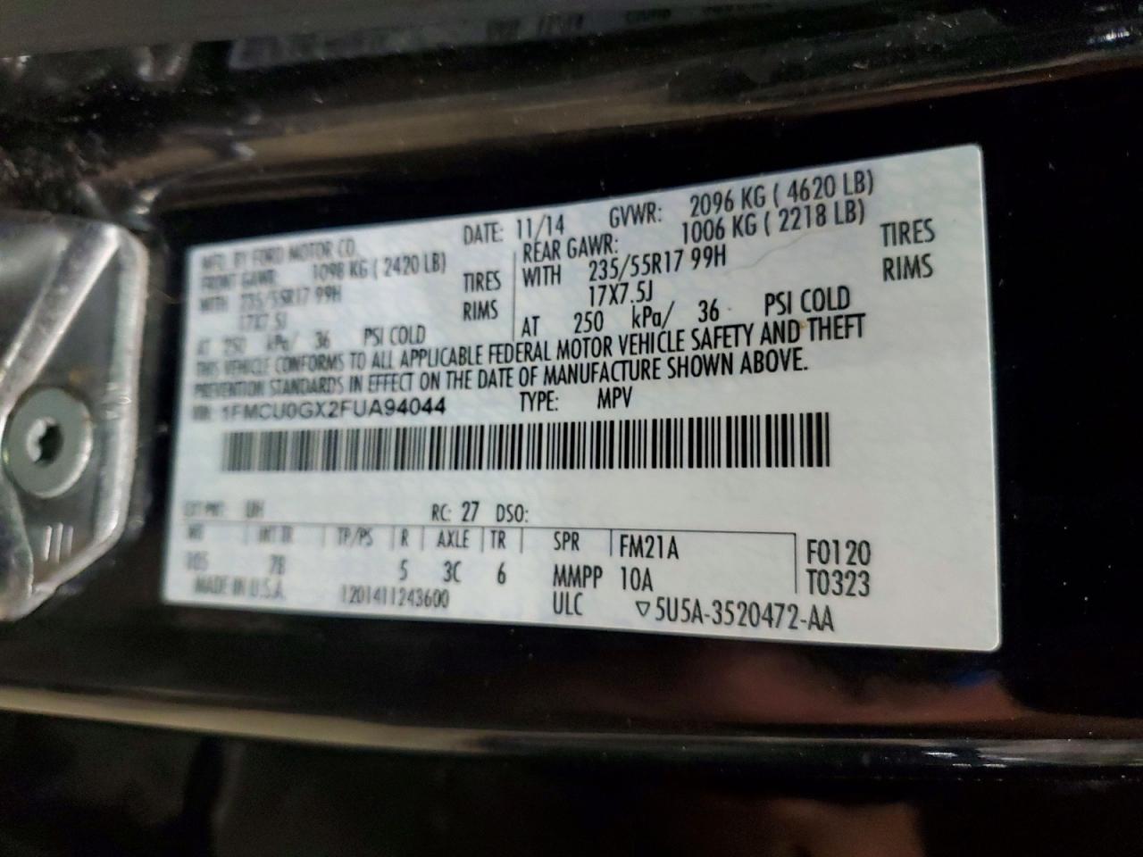 2015 Ford Escape Se Black vin: 1FMCU0GX2FUA94044
