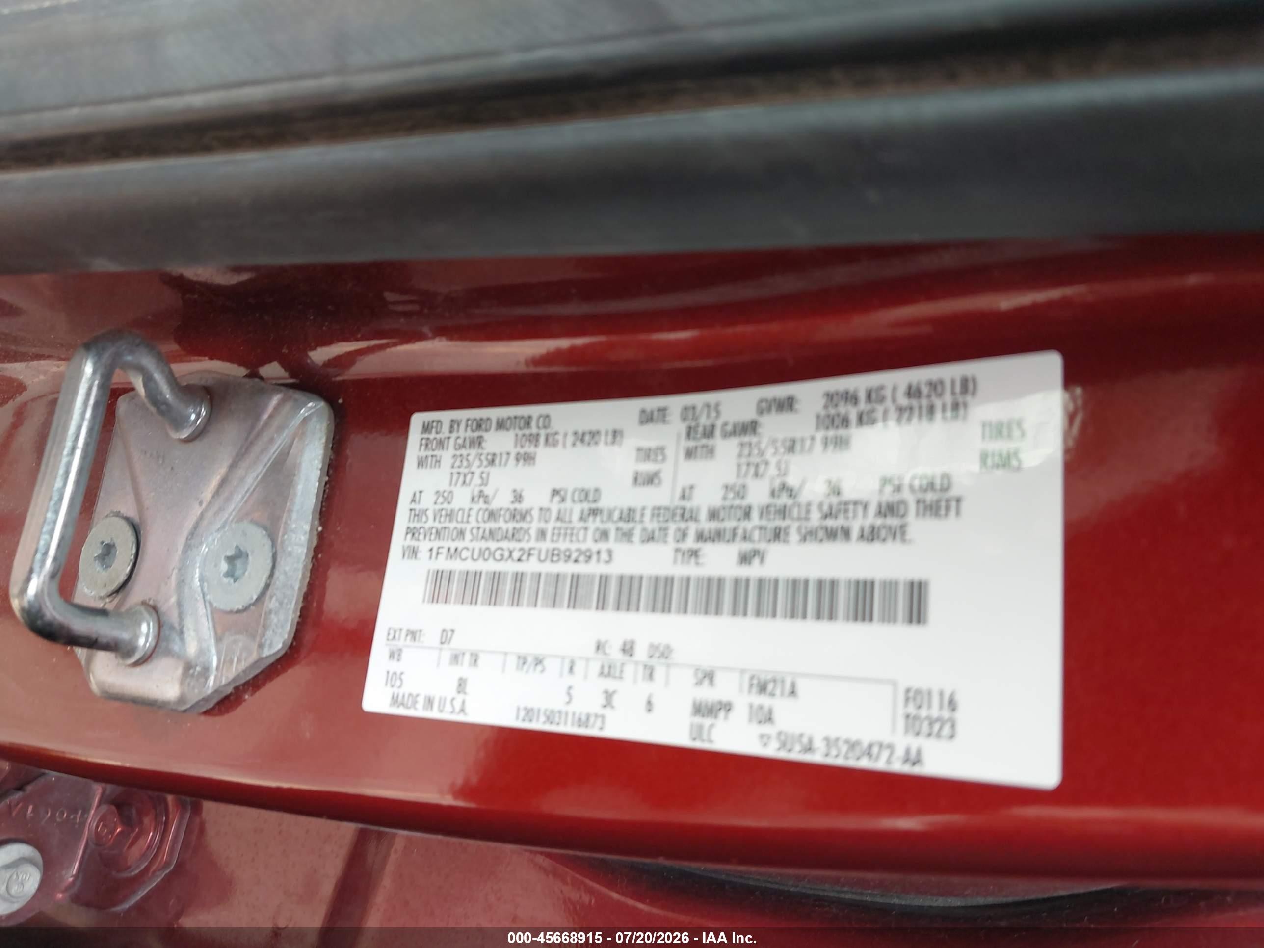 2015 Ford Escape Se Orange vin: 1FMCU0GX2FUB92913