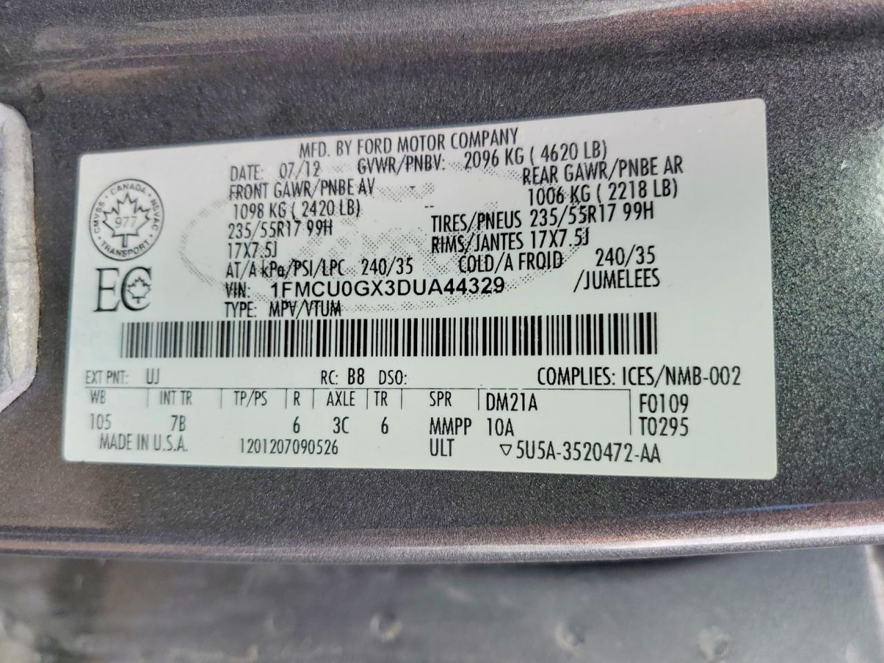 2013 Ford Escape Se Gray vin: 1FMCU0GX3DUA44329