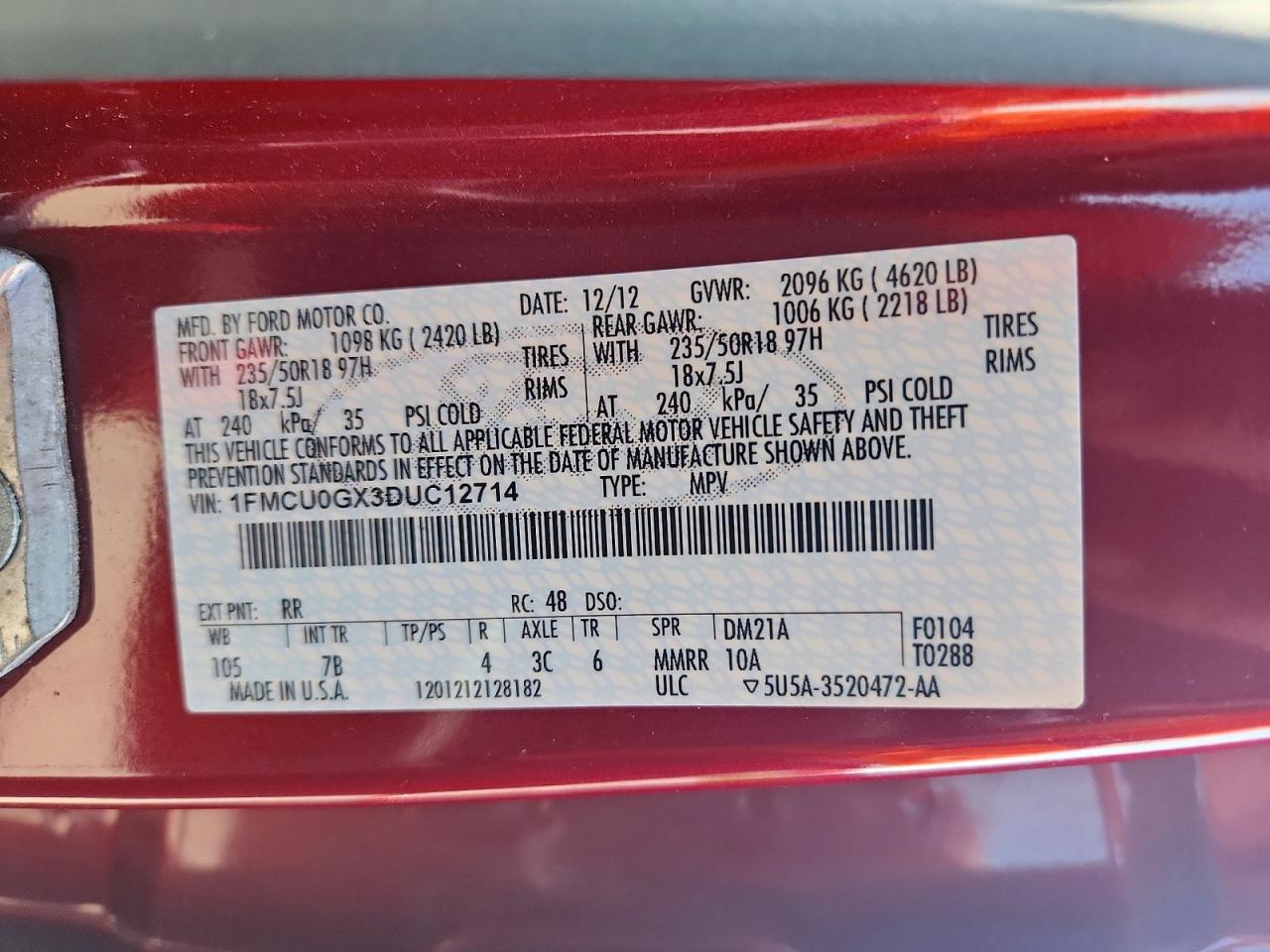 2013 Ford Escape Se Red vin: 1FMCU0GX3DUC12714