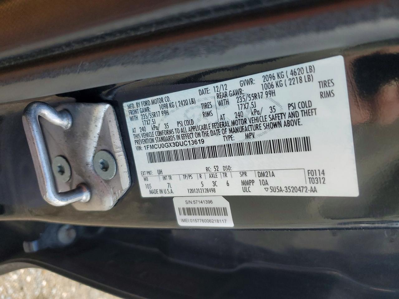 2013 Ford Escape Se Black vin: 1FMCU0GX3DUC13619