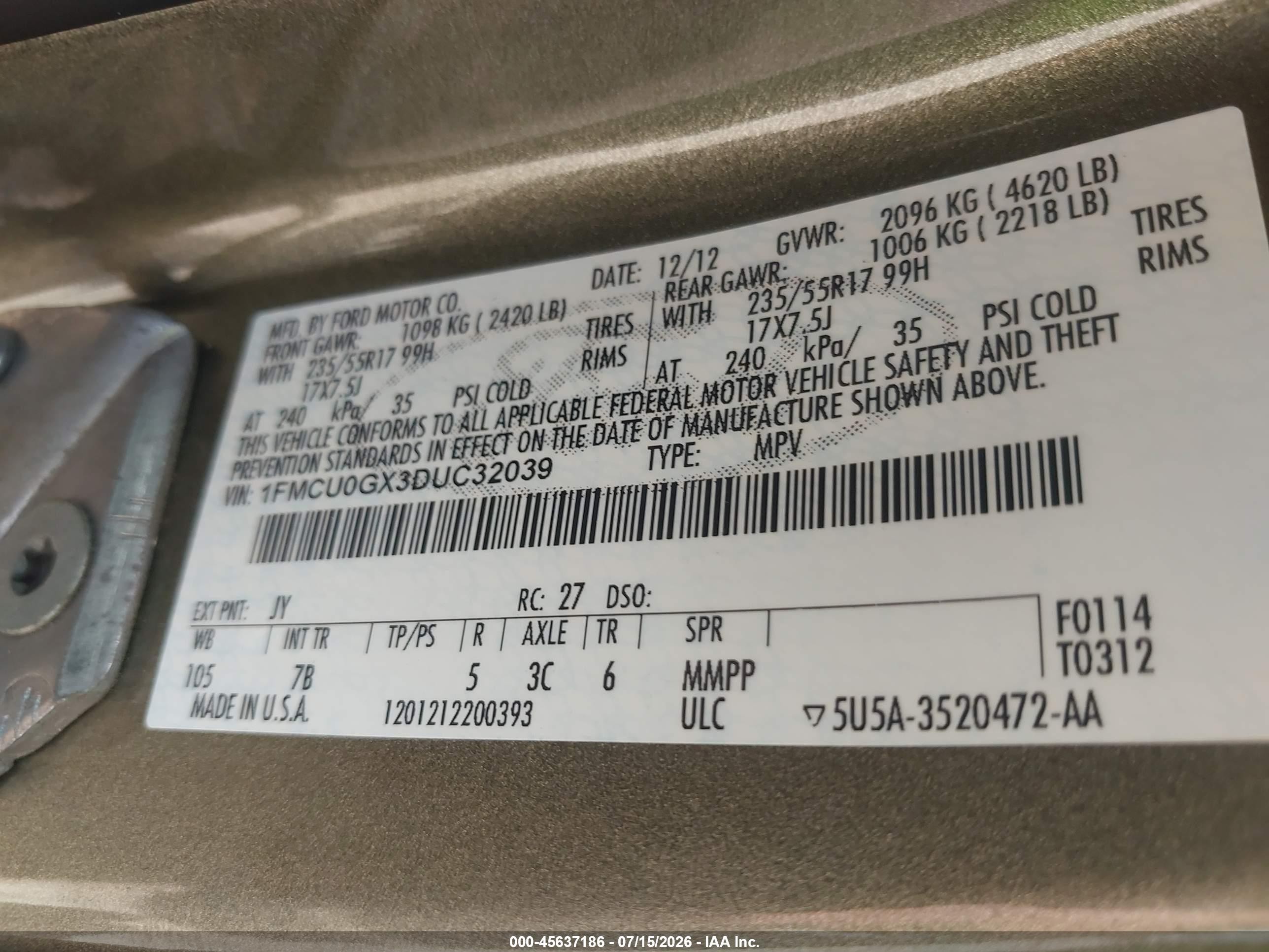 2013 Ford Escape Se Green vin: 1FMCU0GX3DUC32039