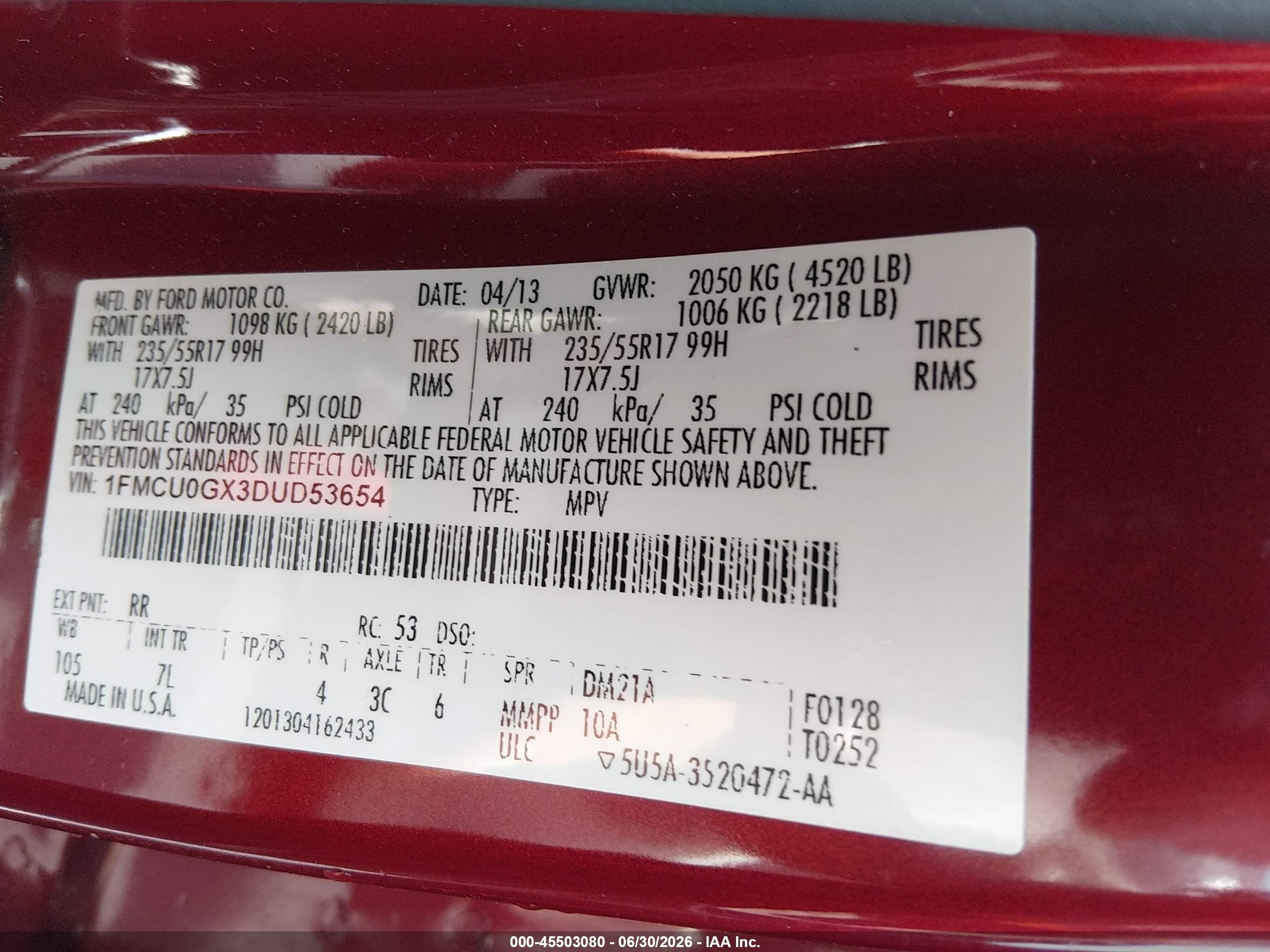 2013 Ford Escape Se Red vin: 1FMCU0GX3DUD53654