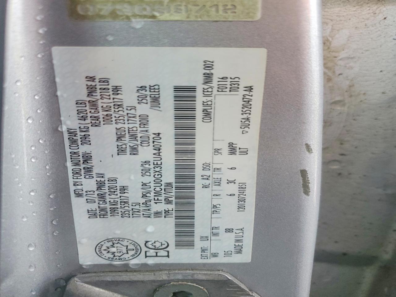 2014 Ford Escape Se Silver vin: 1FMCU0GX3EUA40704