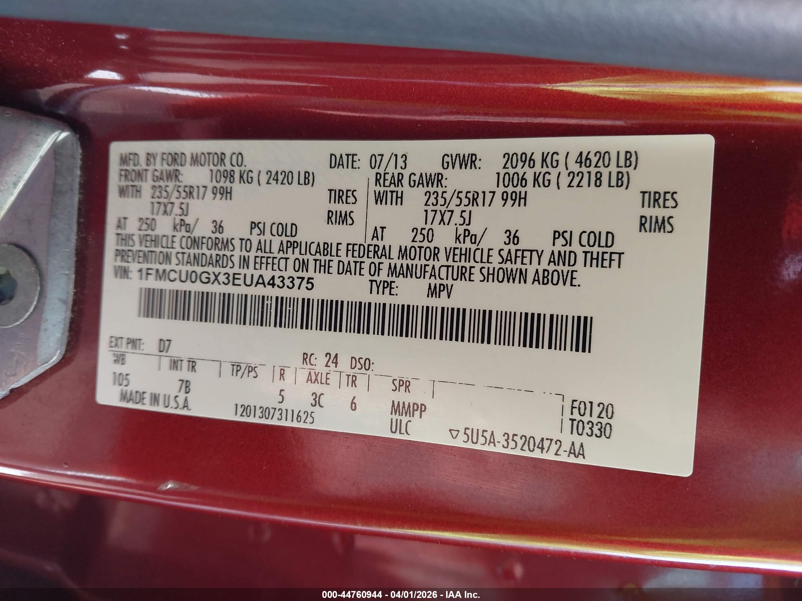 2014 Ford Escape Se Burgundy vin: 1FMCU0GX3EUA43375
