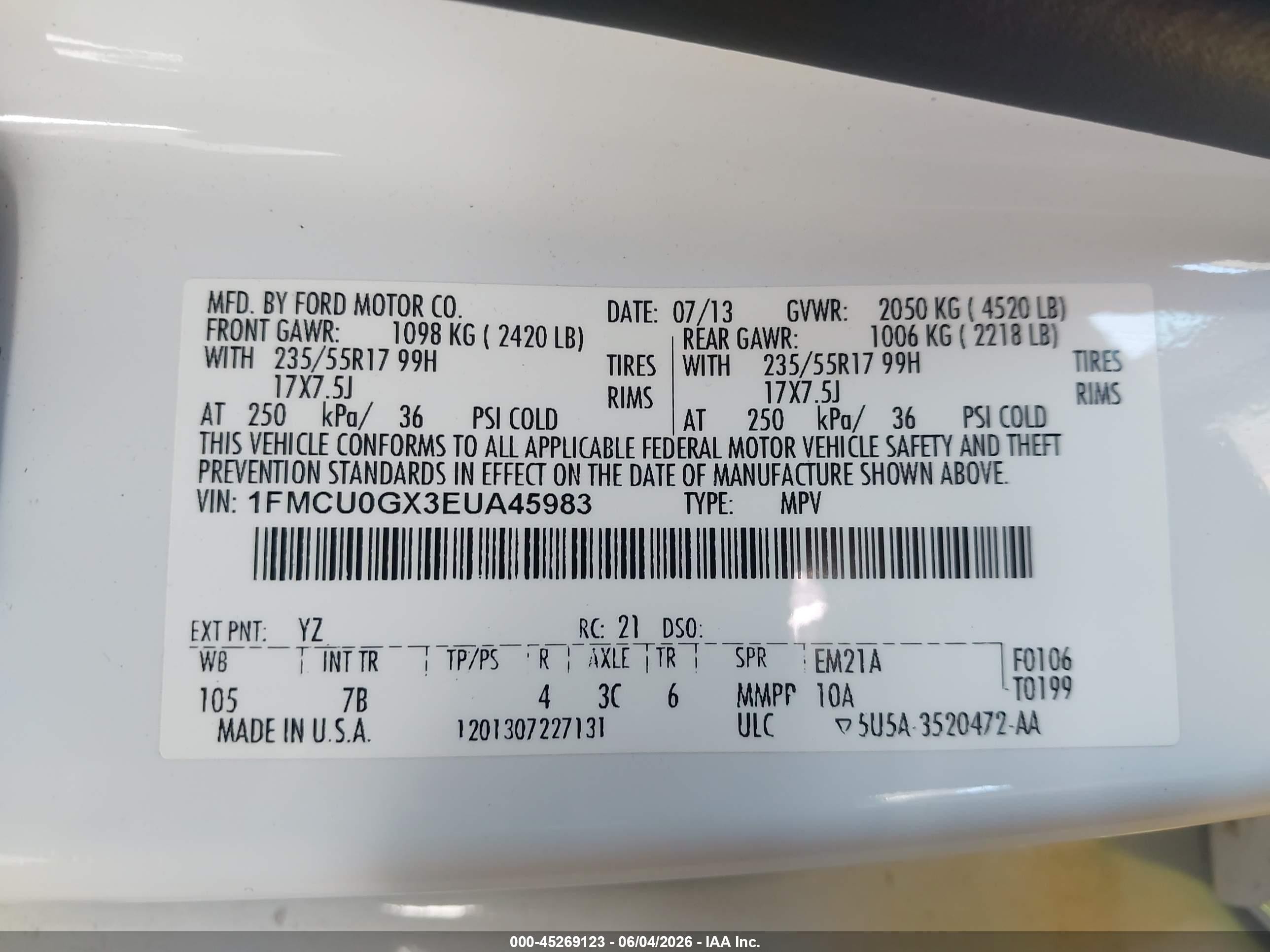 2014 Ford Escape Se Белый vin: 1FMCU0GX3EUA45983