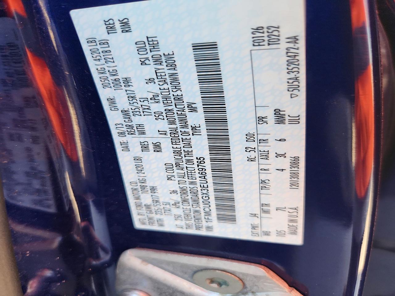 2014 Ford Escape Se Blue vin: 1FMCU0GX3EUA69765