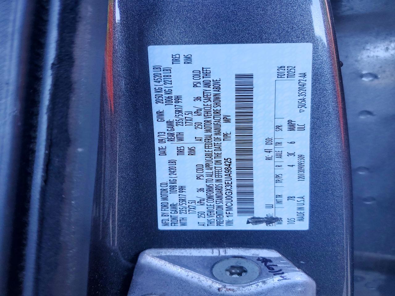 2014 Ford Escape Se Gray vin: 1FMCU0GX3EUA98425