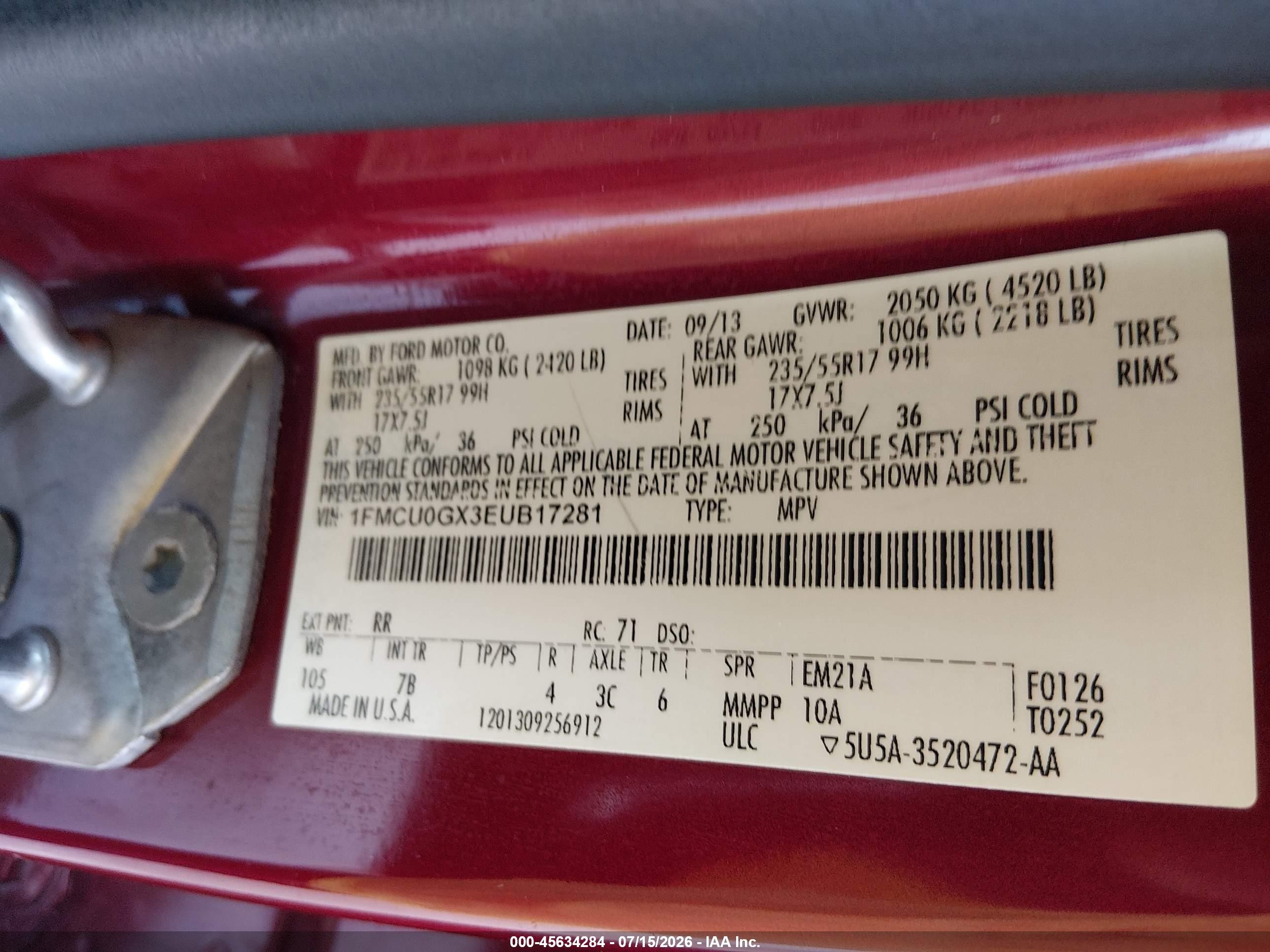 2014 Ford Escape Se Burgundy vin: 1FMCU0GX3EUB17281