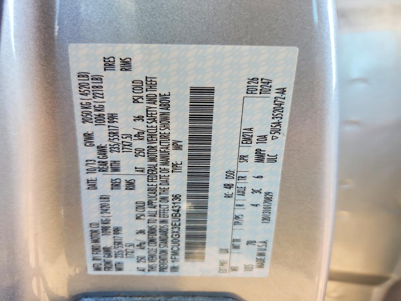 2014 Ford Escape Se Silver vin: 1FMCU0GX3EUB43136