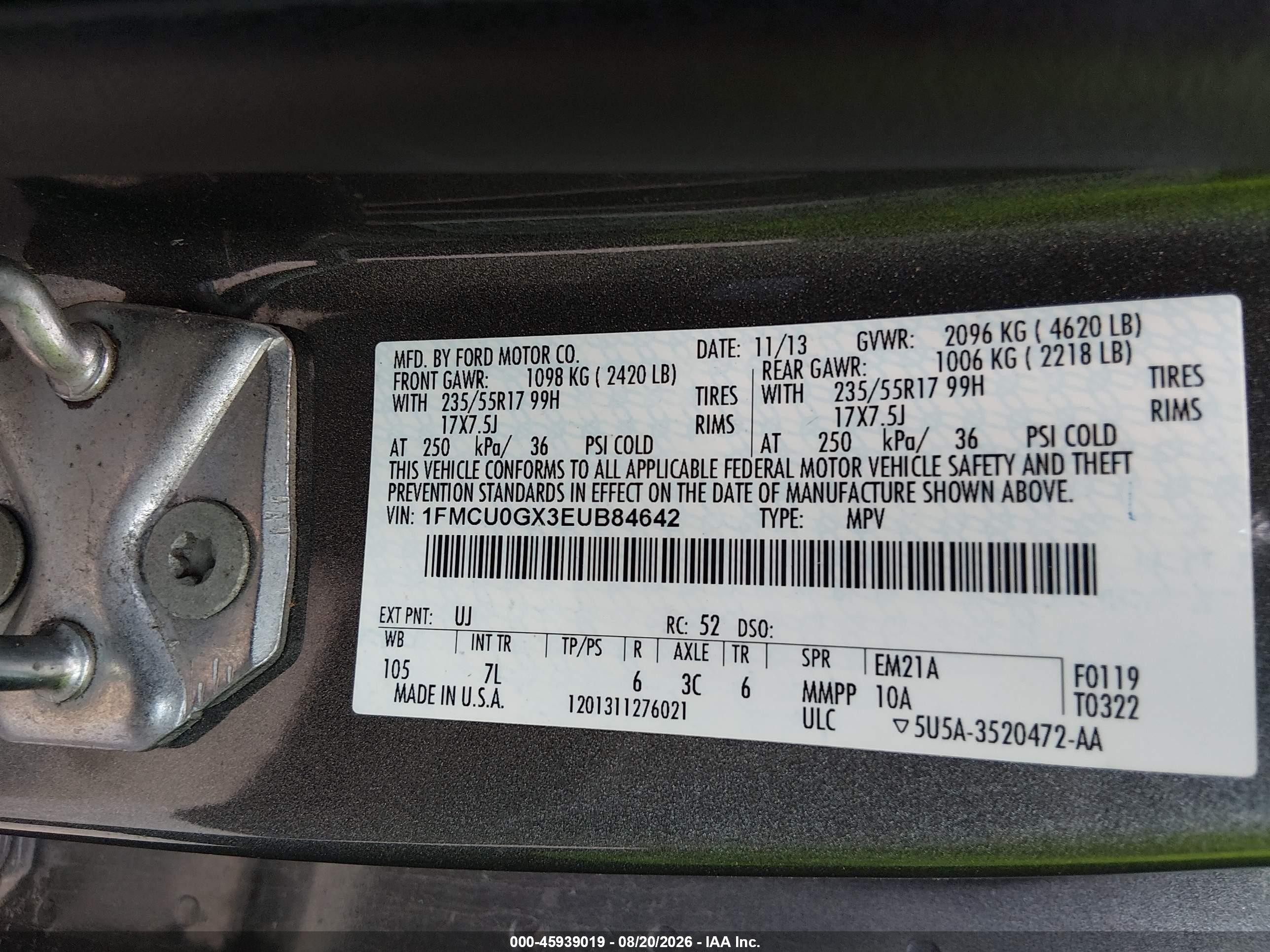 2014 Ford Escape Se Gray vin: 1FMCU0GX3EUB84642