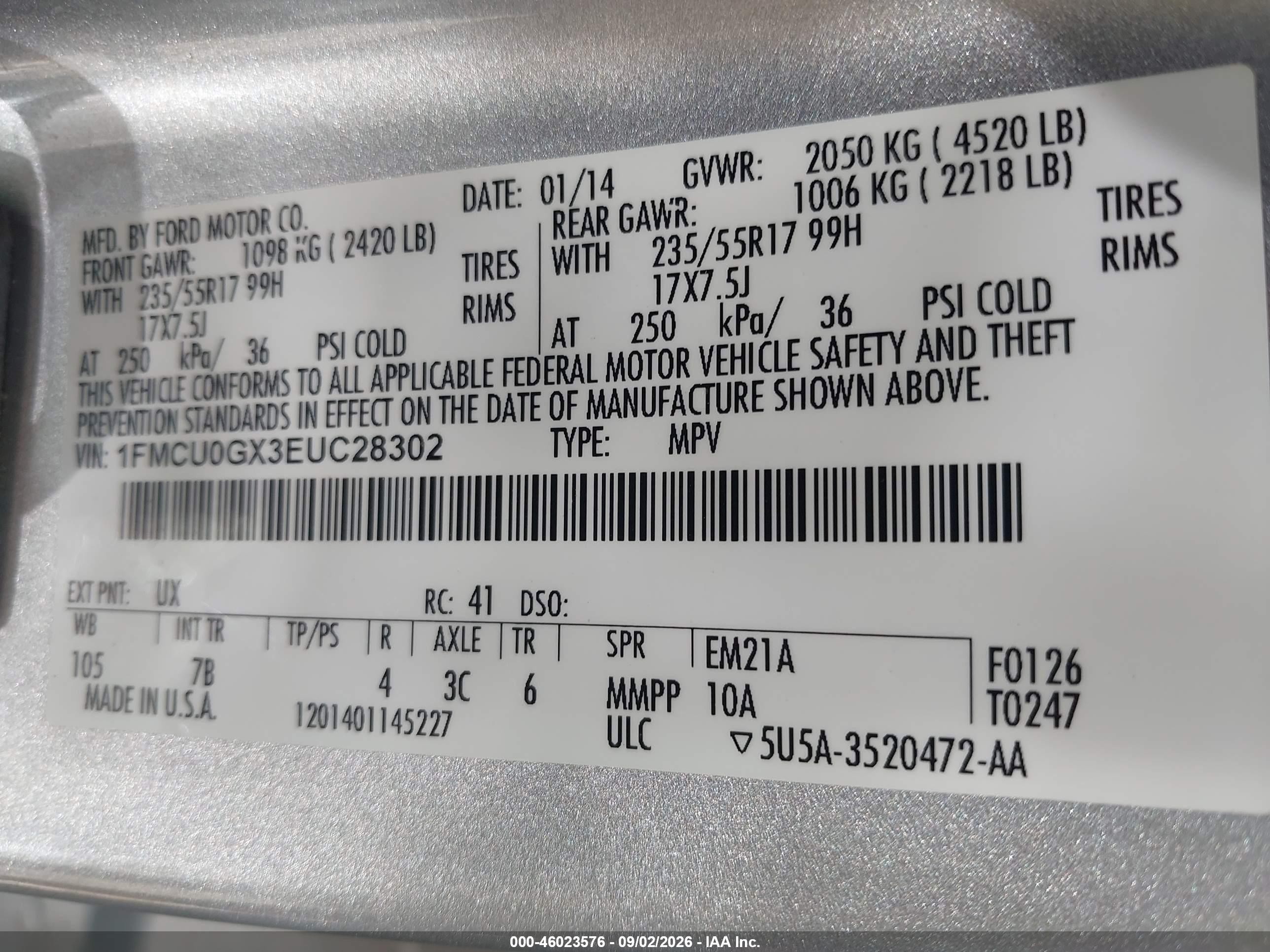 2014 Ford Escape Se Серебряный vin: 1FMCU0GX3EUC28302