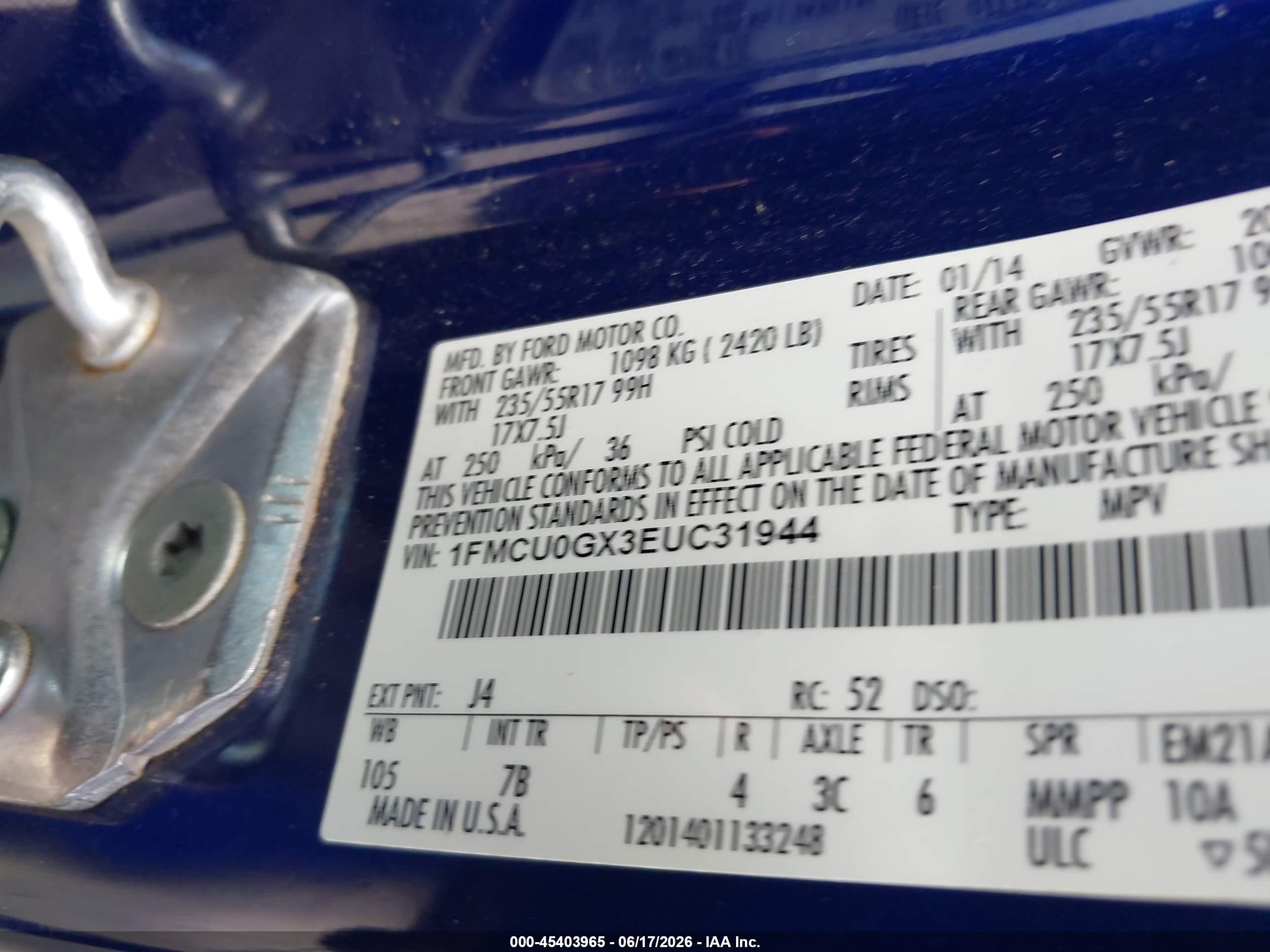 2014 Ford Escape Se Blue vin: 1FMCU0GX3EUC31944