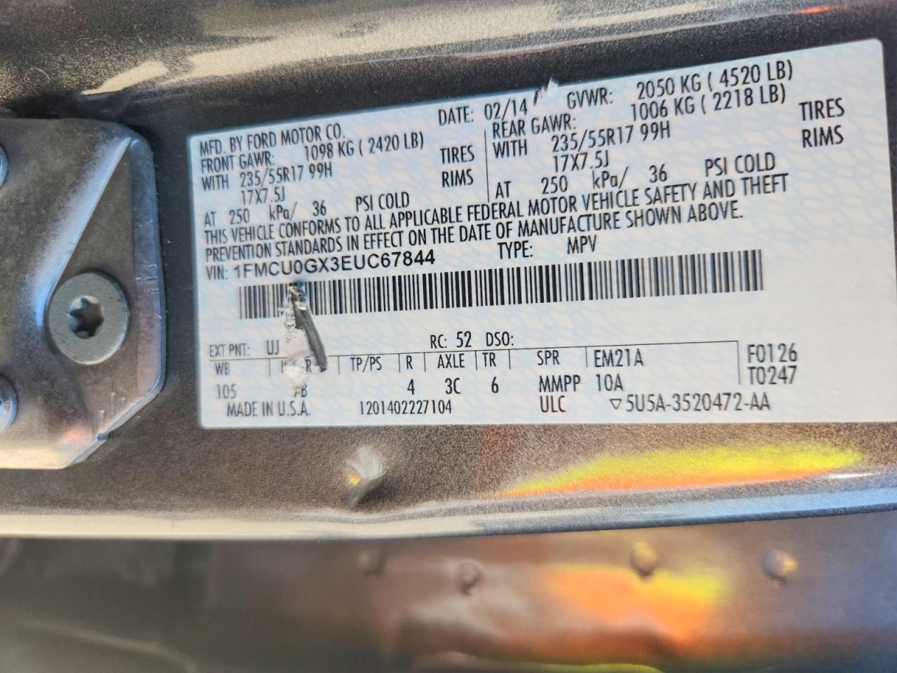 2014 Ford Escape Se Gray vin: 1FMCU0GX3EUC67844