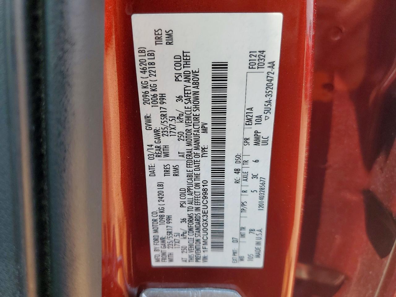 2014 Ford Escape Se Red vin: 1FMCU0GX3EUC99810
