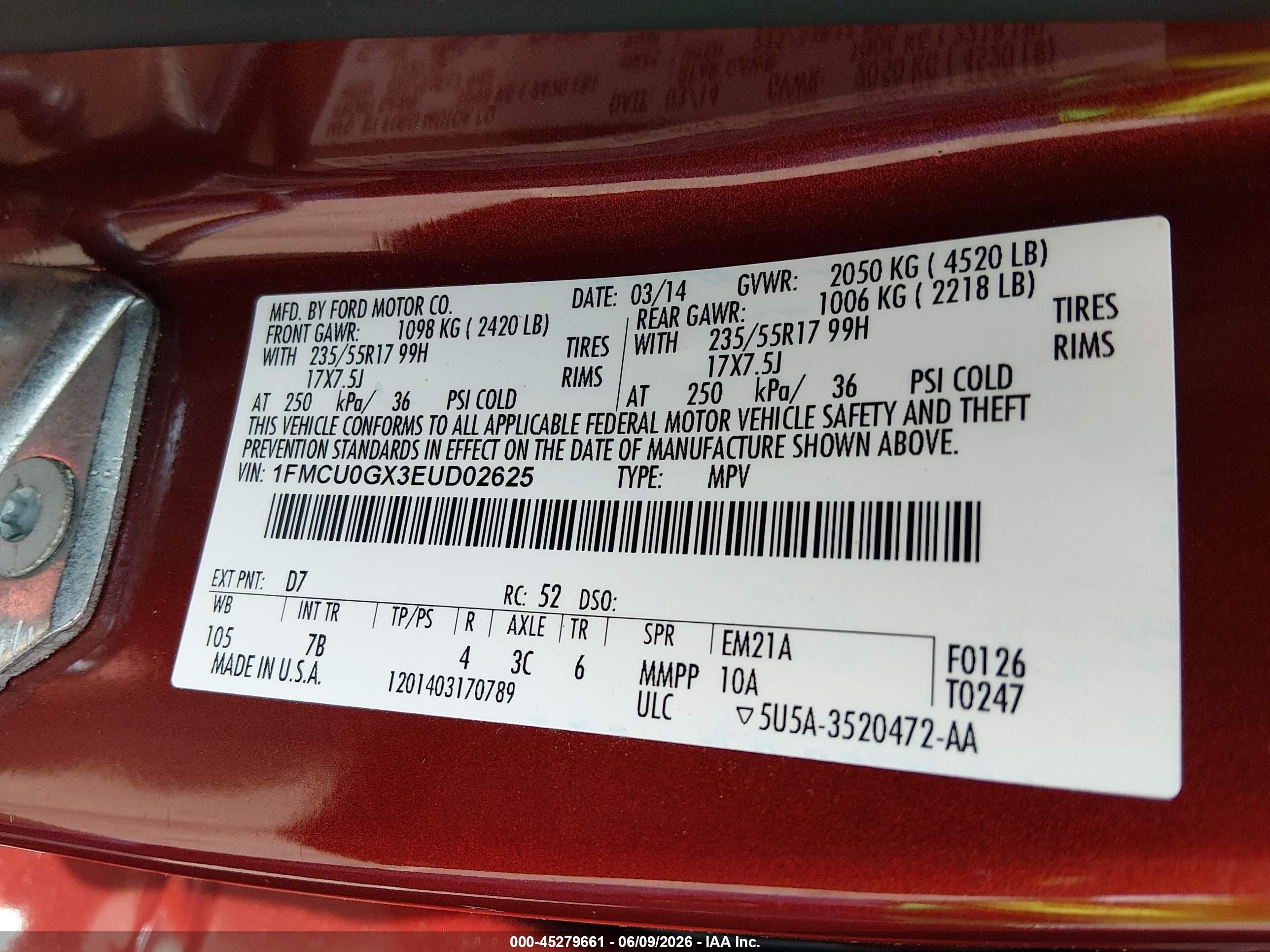 2014 Ford Escape Se Orange vin: 1FMCU0GX3EUD02625
