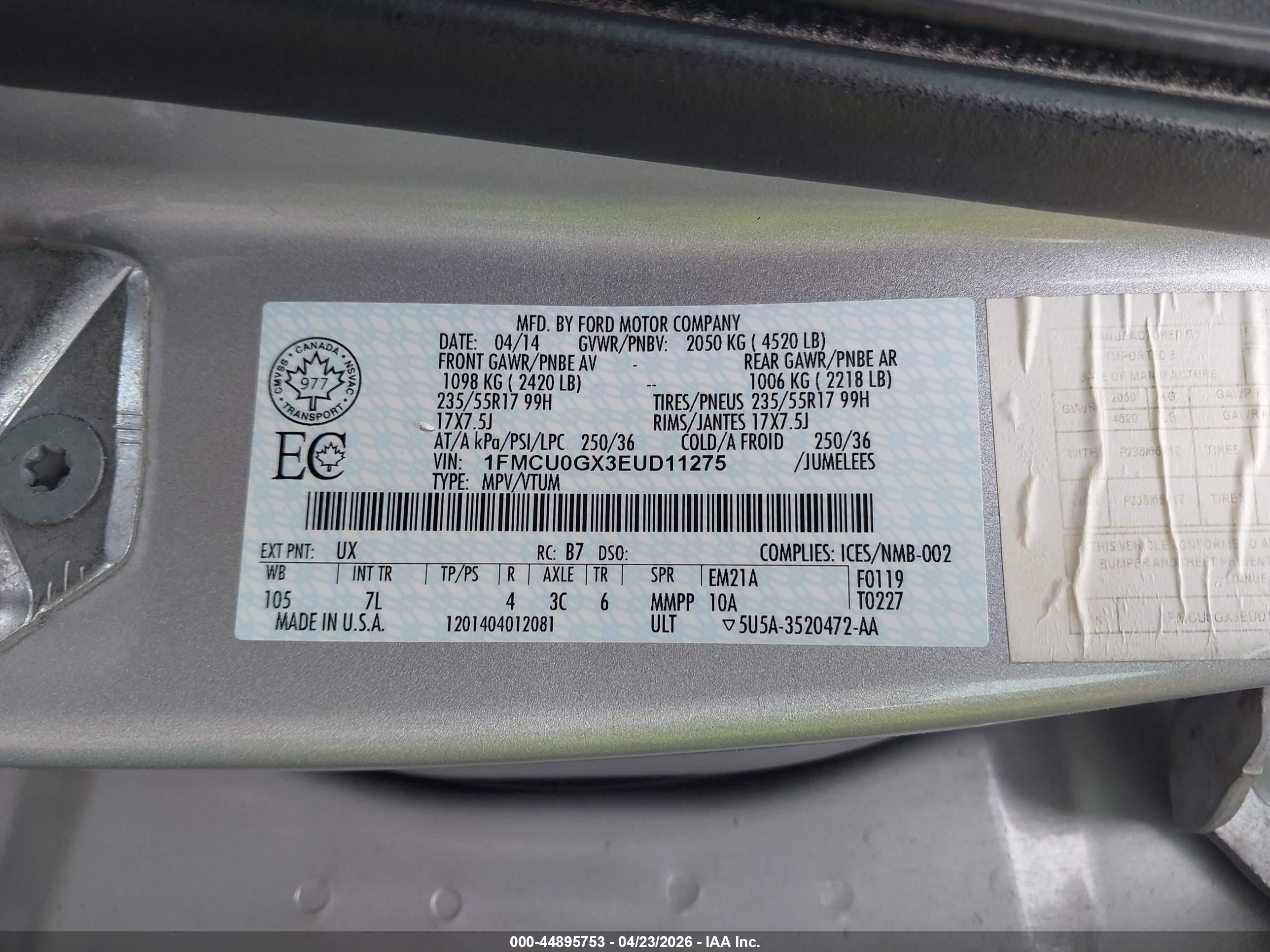 2014 Ford Escape Se Silver vin: 1FMCU0GX3EUD11275