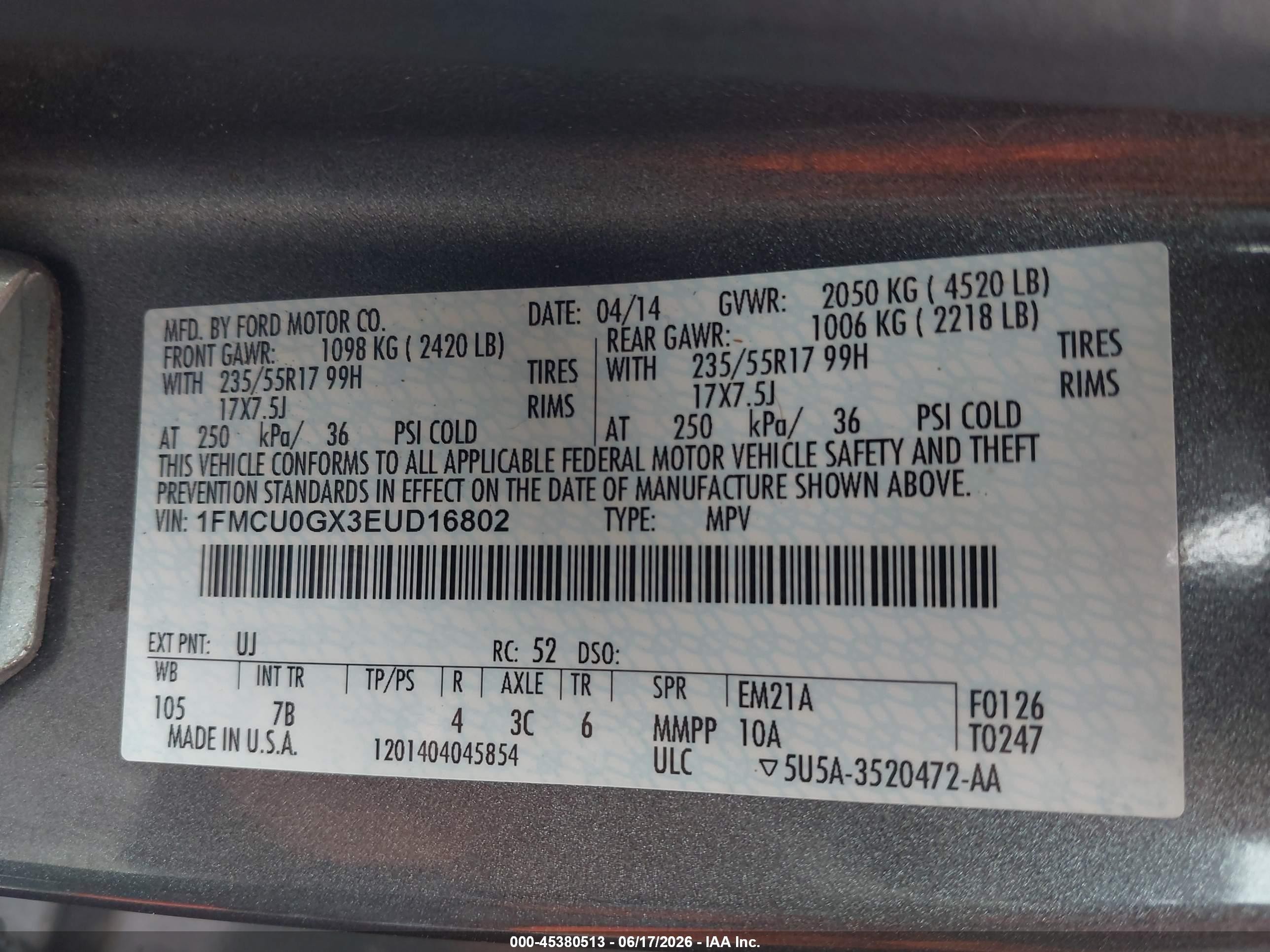 2014 Ford Escape Se Gray vin: 1FMCU0GX3EUD16802