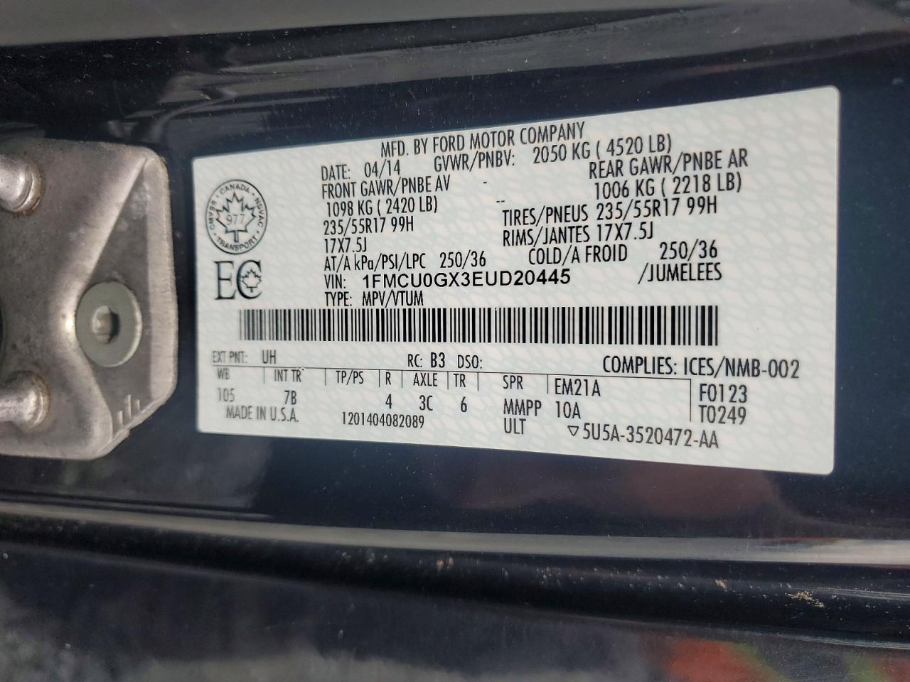 2014 Ford Escape Se Black vin: 1FMCU0GX3EUD20445