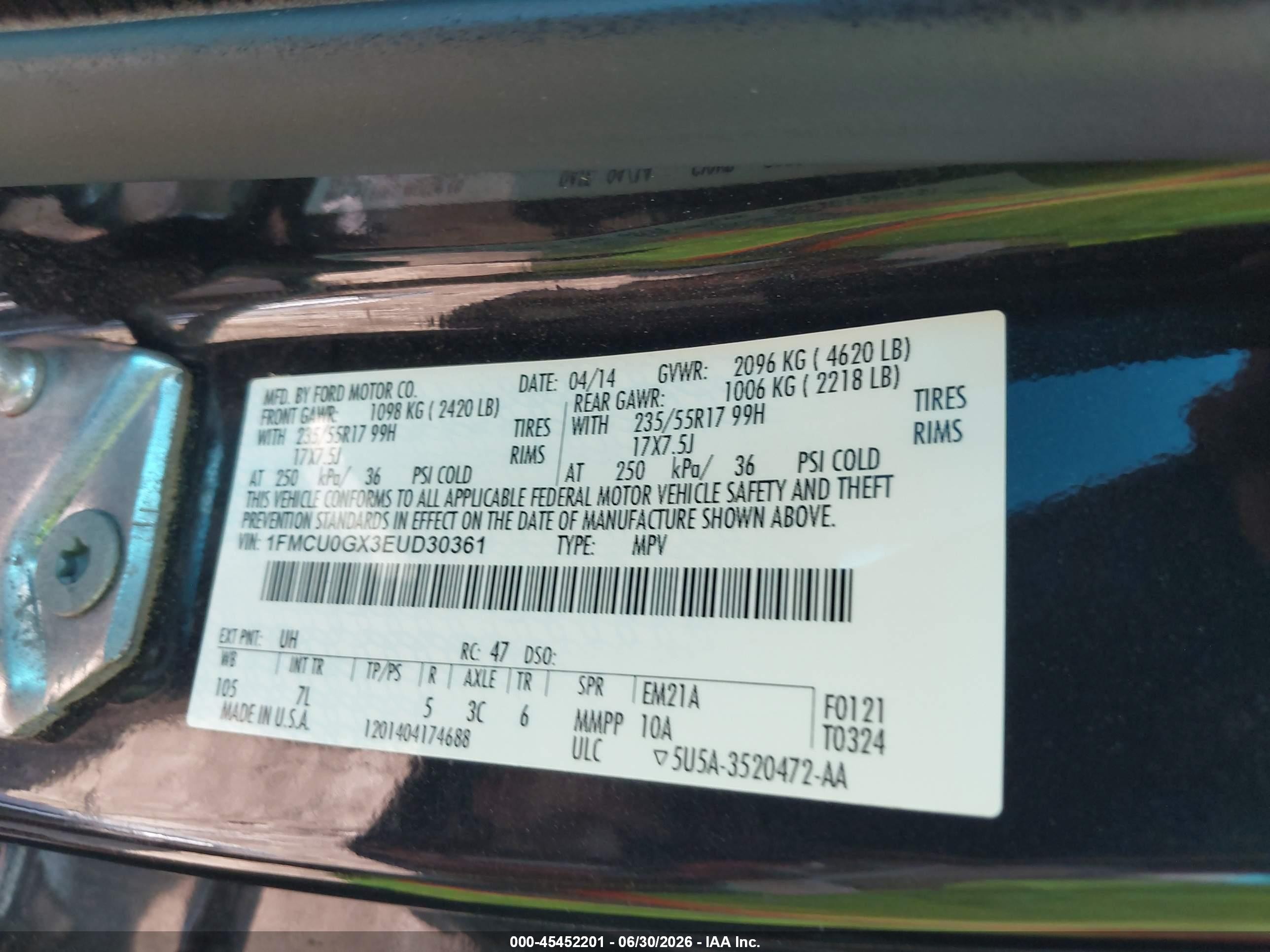 2014 Ford Escape Se Black vin: 1FMCU0GX3EUD30361