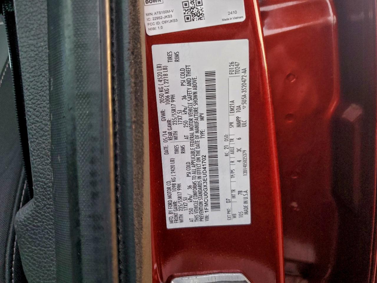 2014 Ford Escape Se Red vin: 1FMCU0GX3EUD41702