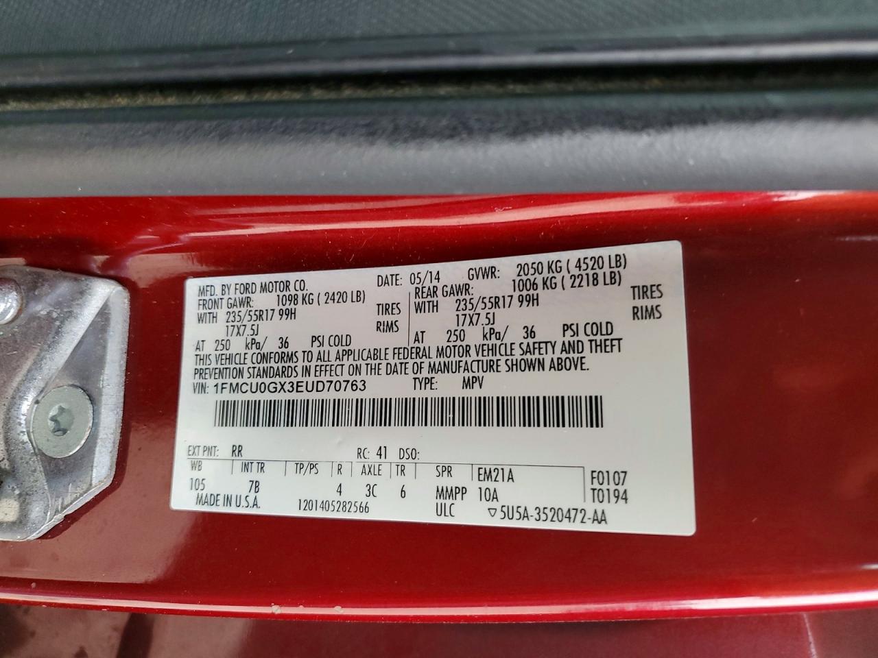 2014 Ford Escape Se Red vin: 1FMCU0GX3EUD70763