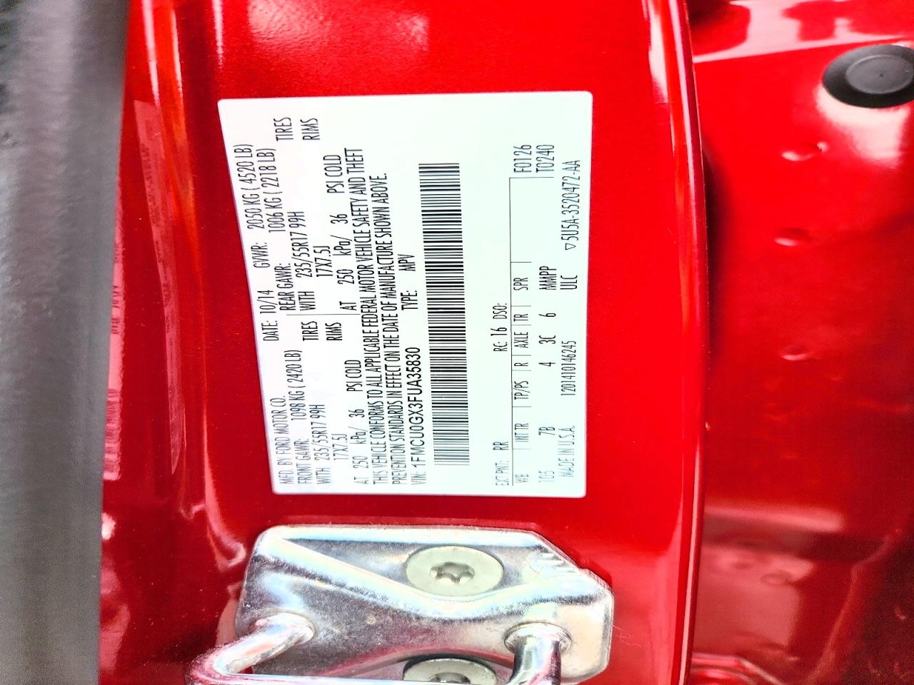 2015 Ford Escape Se Red vin: 1FMCU0GX3FUA35830
