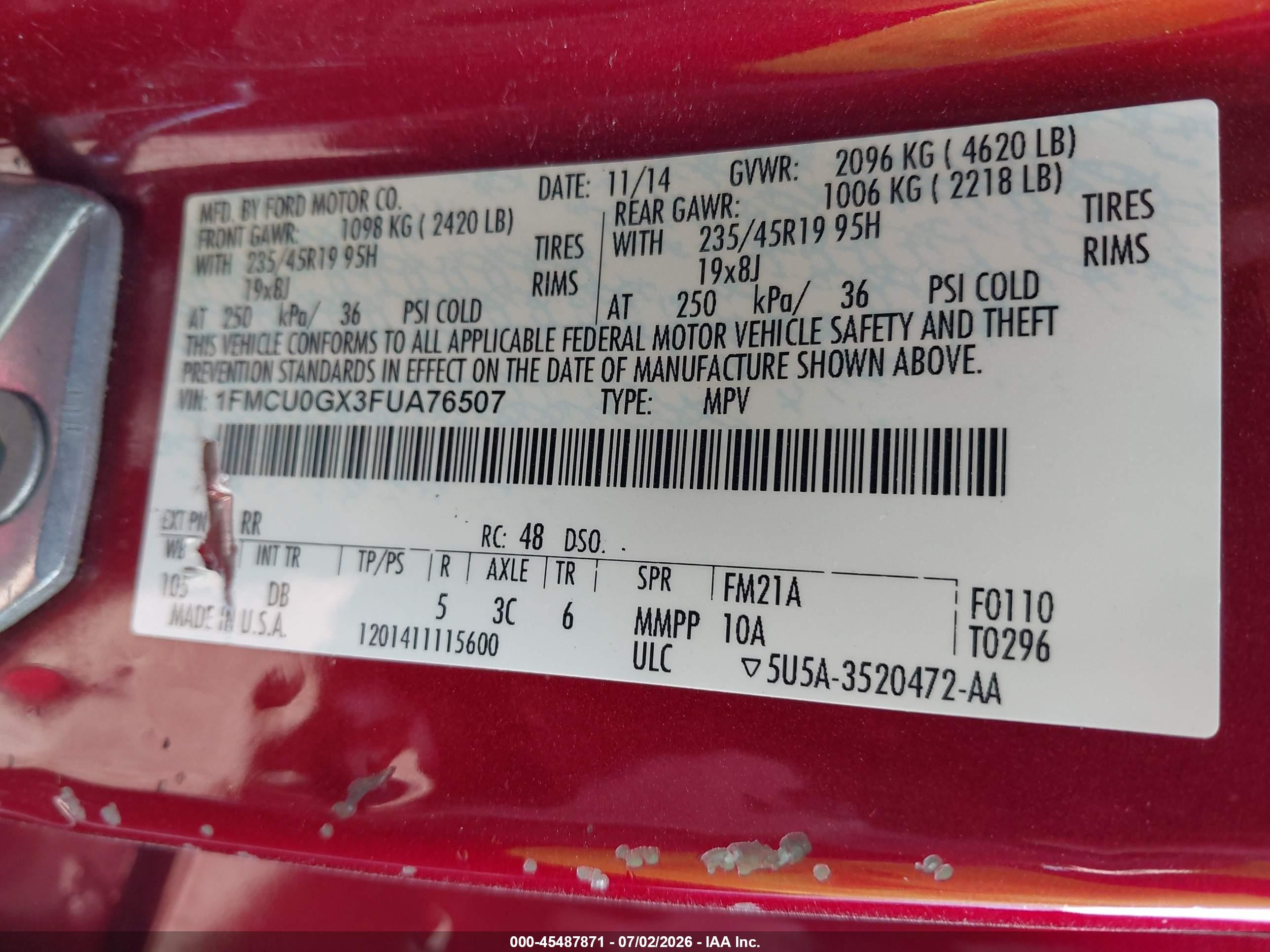 2015 Ford Escape Se Red vin: 1FMCU0GX3FUA76507