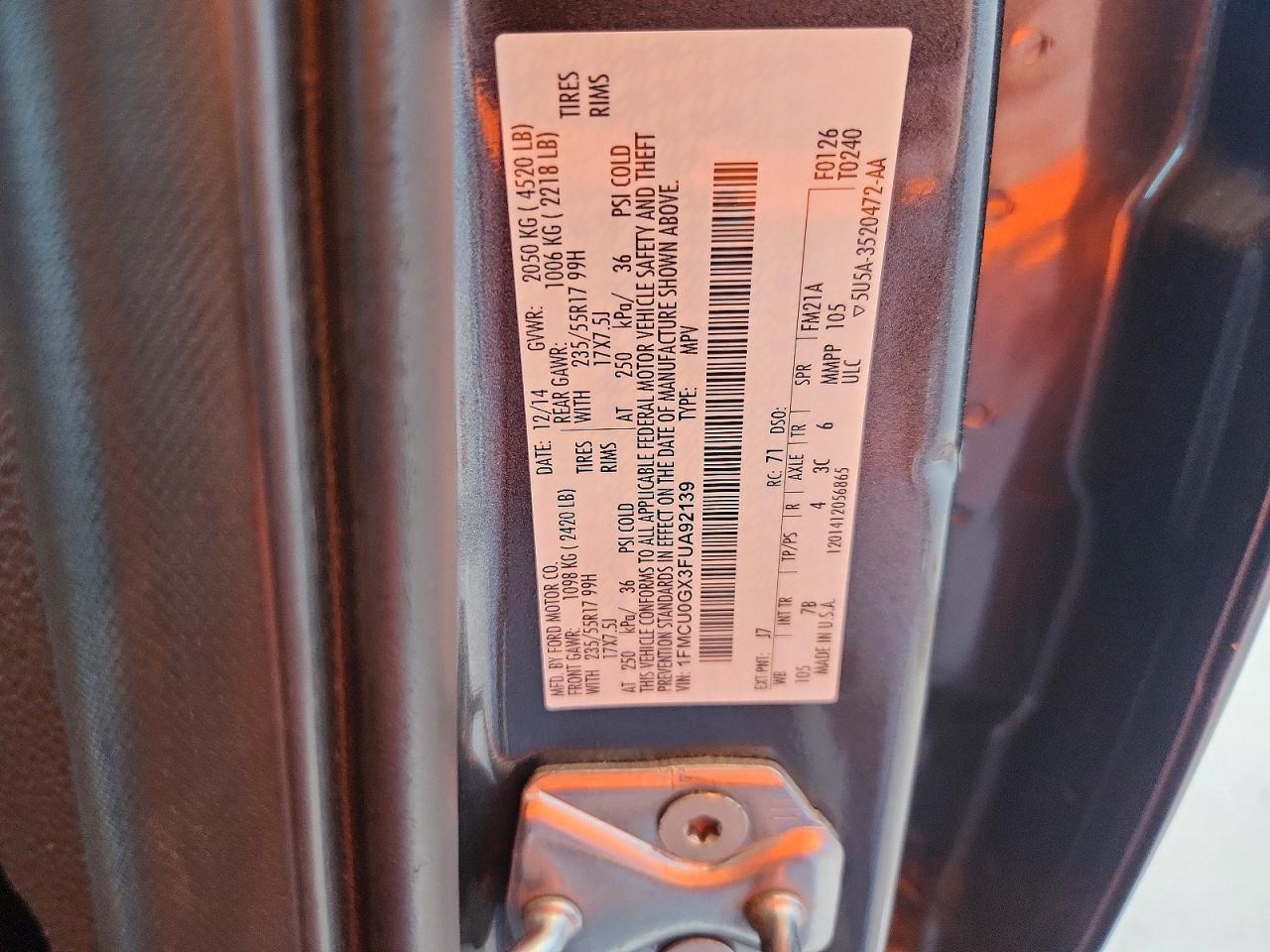 2015 Ford Escape Se Серый vin: 1FMCU0GX3FUA92139
